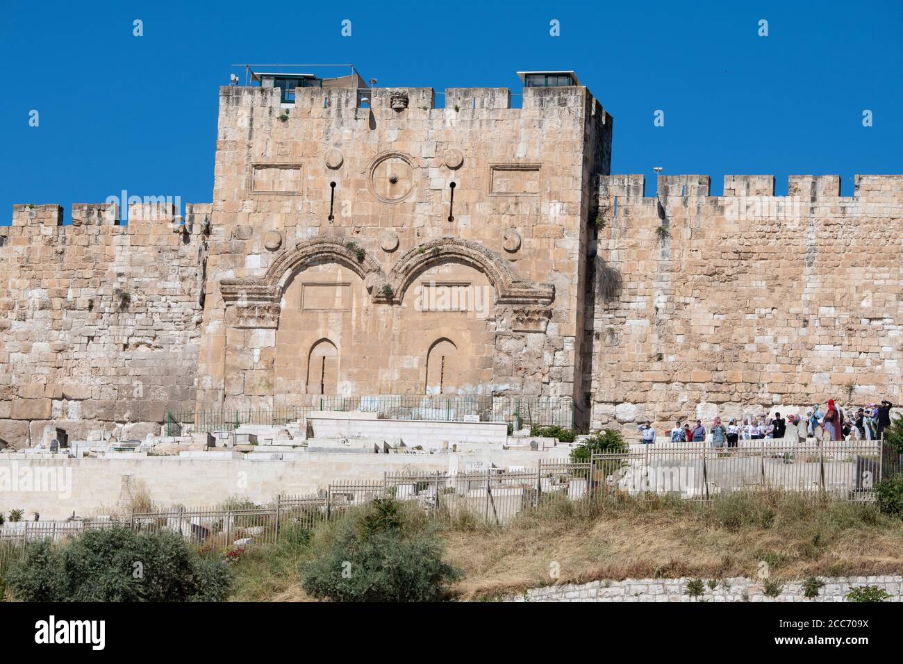 Israel, Jerusalem. The Golden Gate, the only eastern gate of the Temple of the Mount. AKA Gate of Mercy, Shushan Gate, Bab al-Dhahabi. Stock Photo