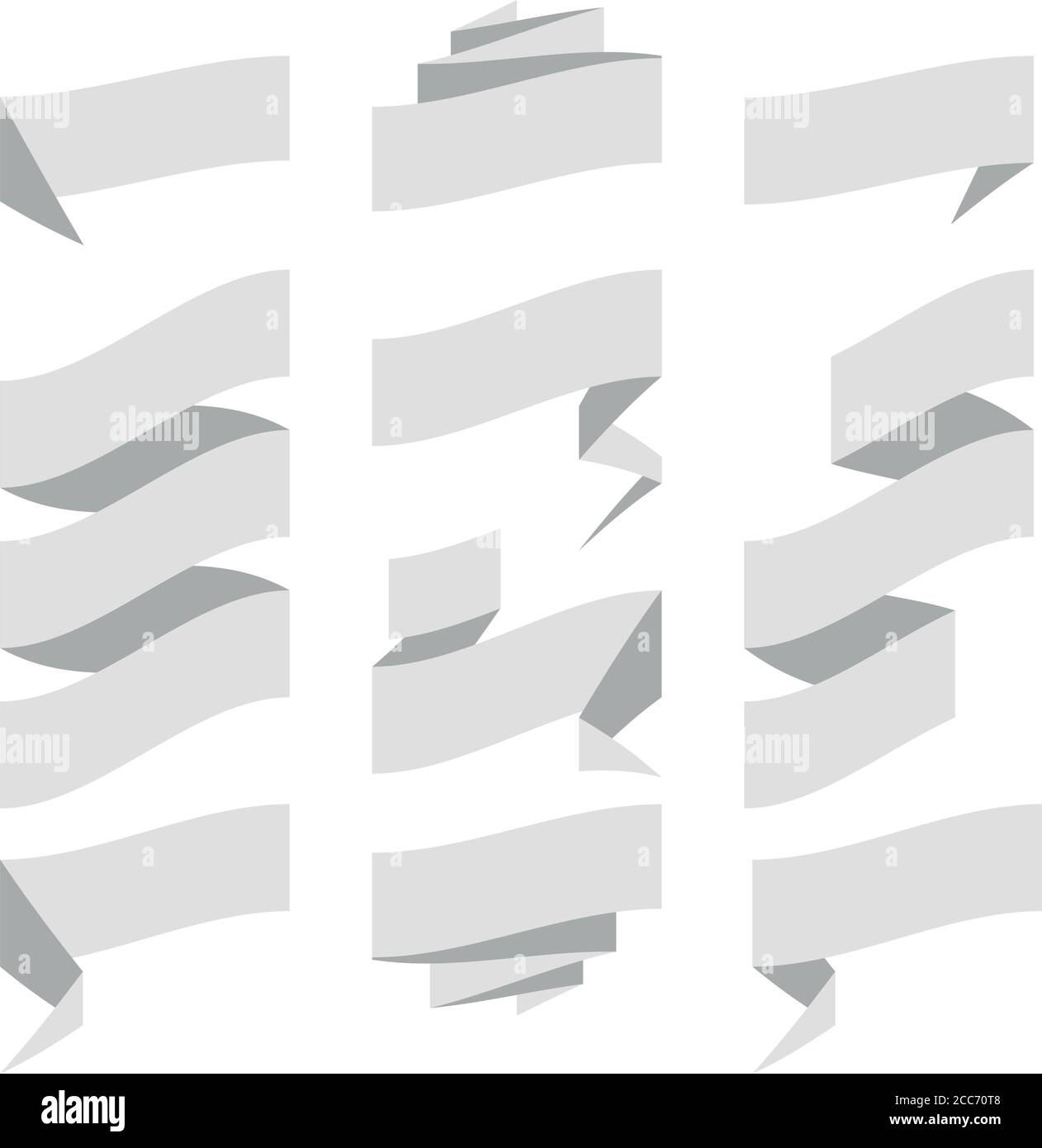 Folded ribbon banner set. Collection of gray label templates. Vector ...
