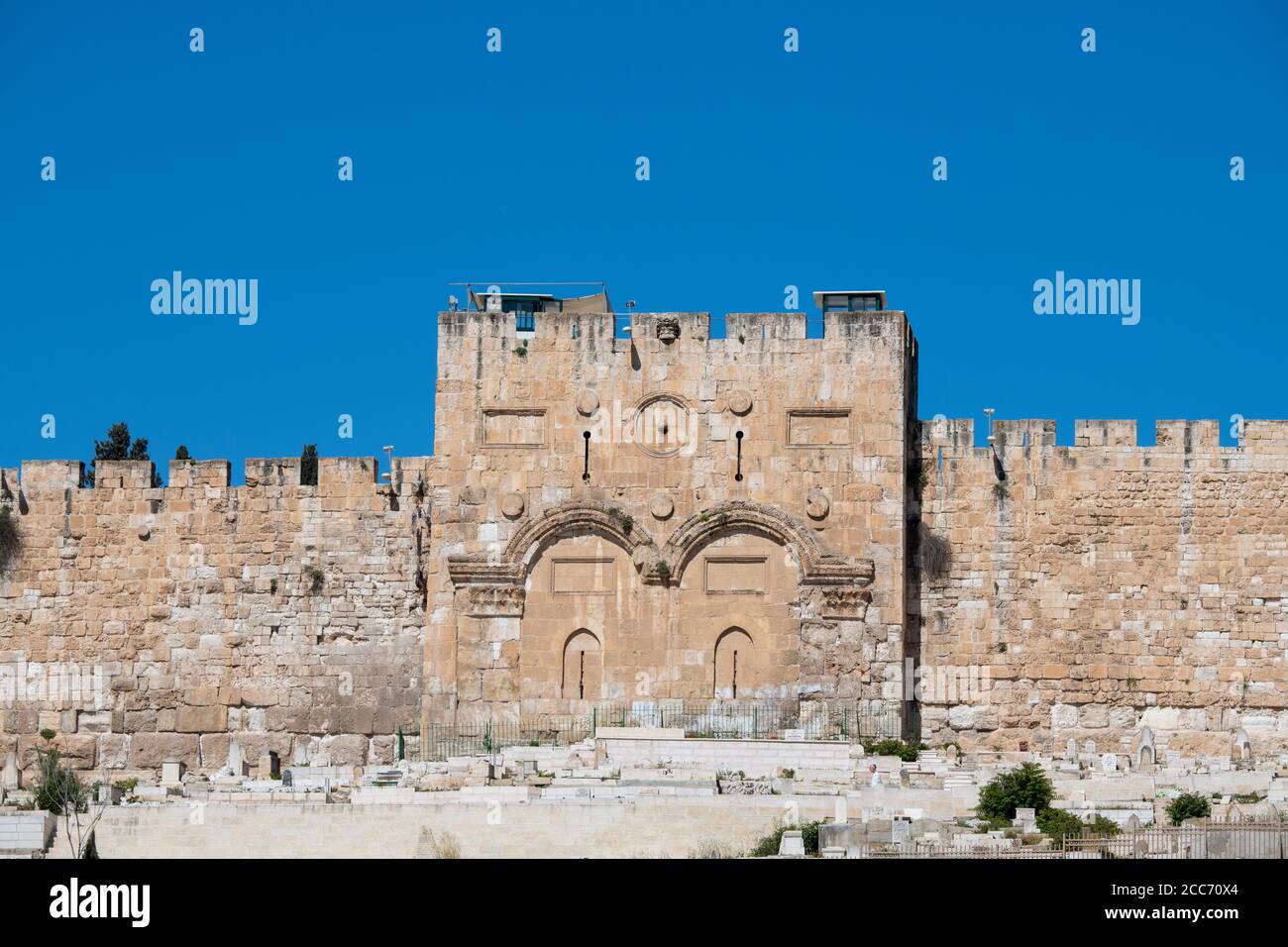 Israel, Jerusalem. The Golden Gate, the only eastern gate of the Temple of the Mount. AKA Gate of Mercy, Shushan Gate, Bab al-Dhahabi. Stock Photo