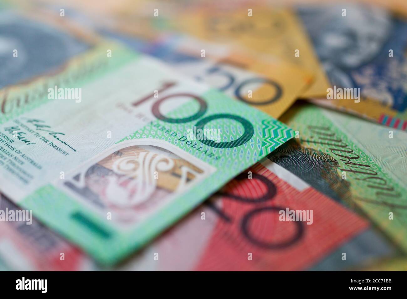 Australian money, currency or cash flat on table Stock Photo