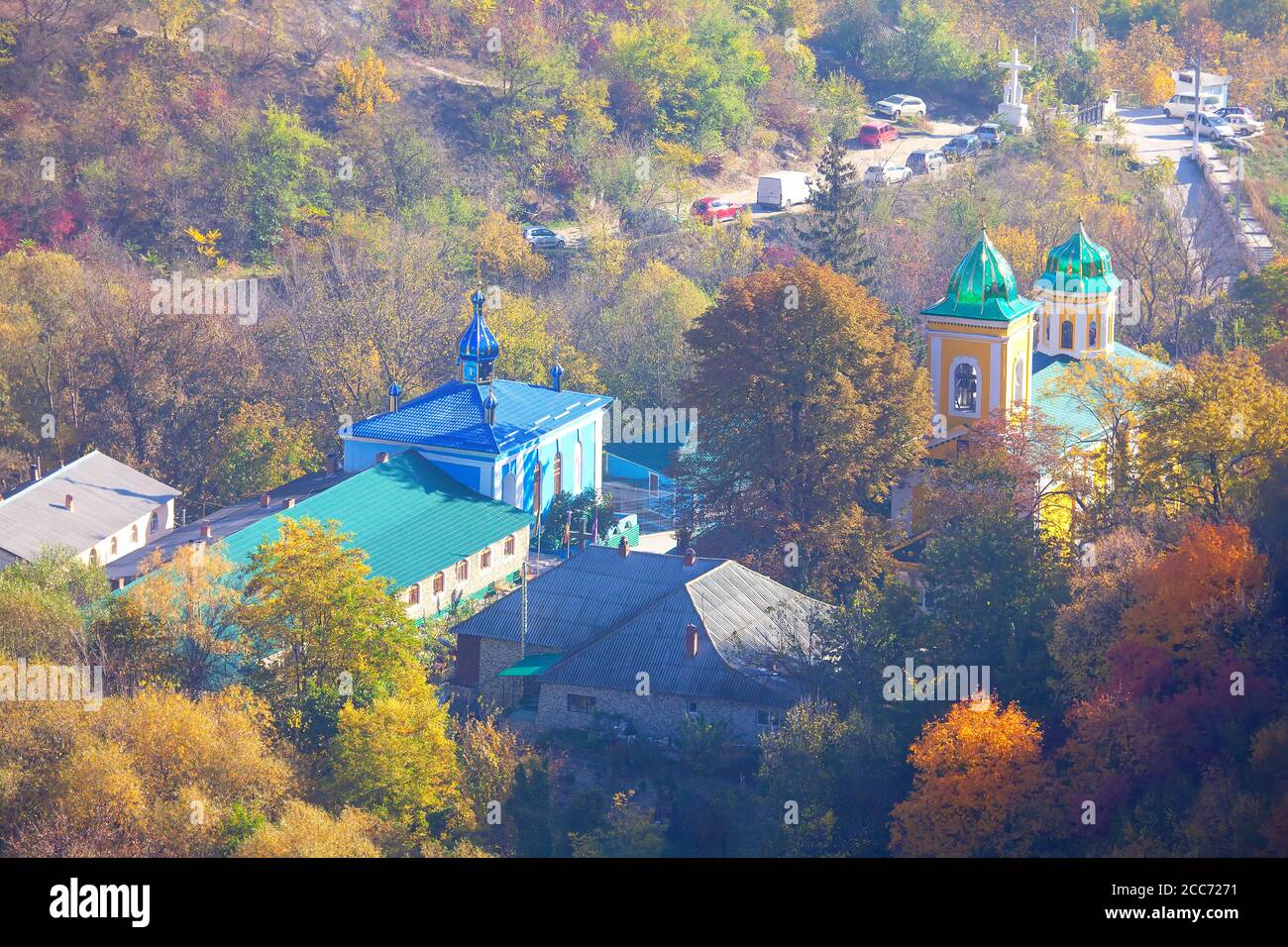 Famous Monastery Saharna in Moldova , drone view Stock Photo