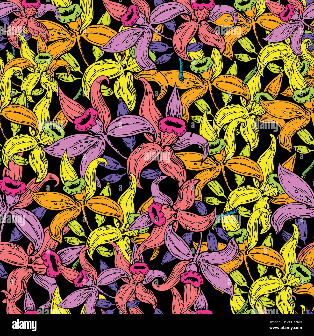 Seamless pattern with vintage hand drawn flowers. Vector illustration ...