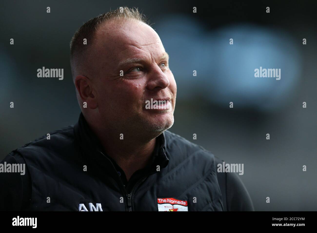 Andy Morrison the manager of Connah’s Quays Nomads looks on.  UEFA Champions league first qualifying round match, Connah’s Quay Nomads (Wales) v FK Sarajevo (Bosnia) at the Cardiff City Stadium in Cardiff ,Wales on Wednesday 19th August 2020.  this image may only be used for Editorial purposes. Editorial use only, license required for commercial use. No use in betting, games or a single club/league/player publications. pic by  Andrew Orchard/Andrew Orchard sports photography/Alamy Live news Stock Photo