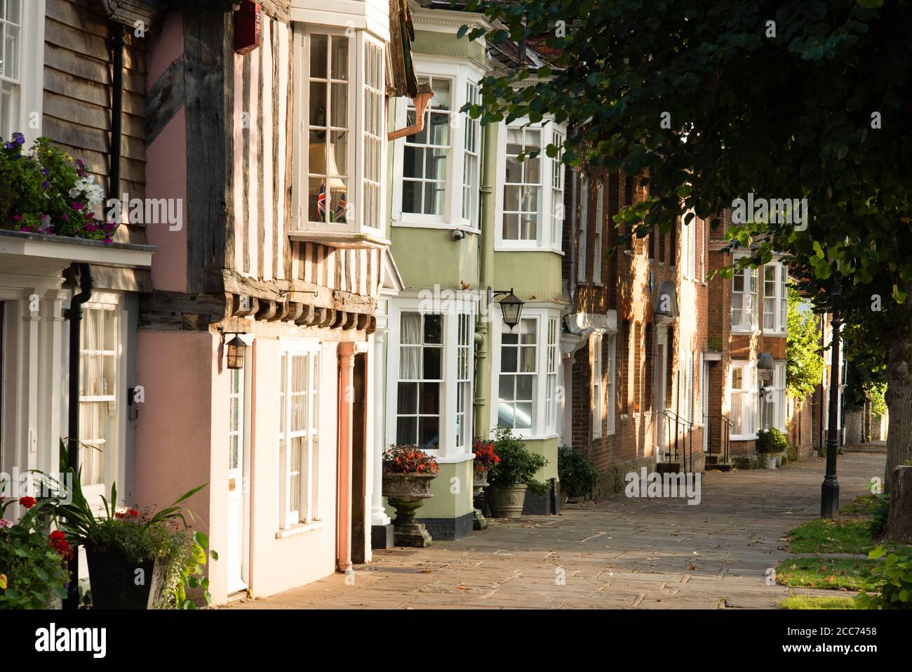 Grade II listed buildings on the Causeway on a summer evening, Horsham, West Sussex, England, UK Stock Photo