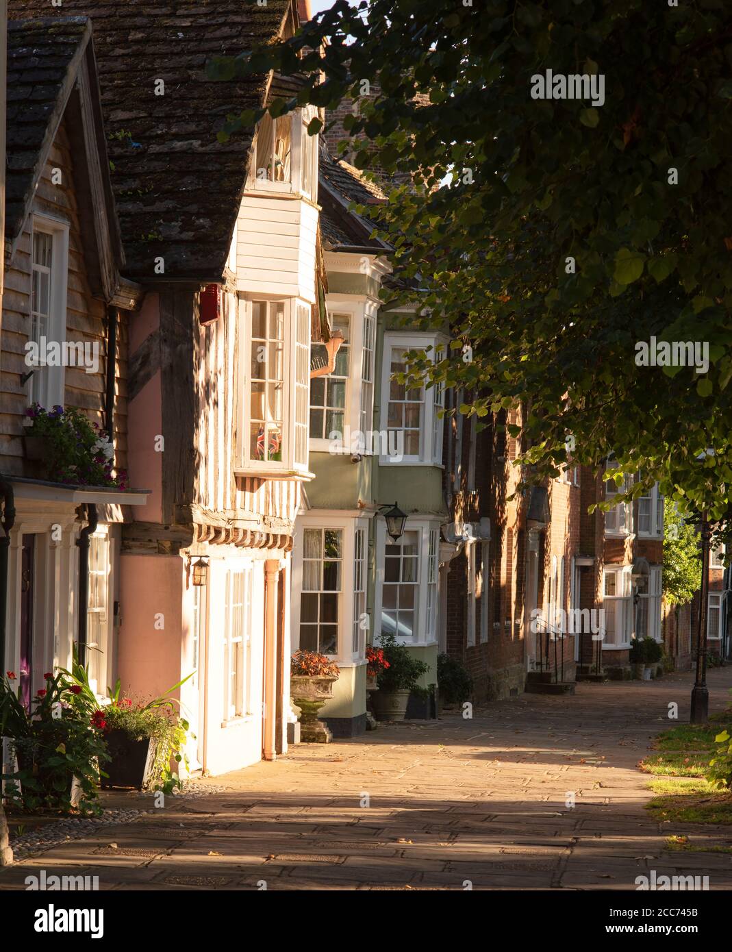 Grade II listed buildings on the Causeway on a summer evening, Horsham, West Sussex, England, UK Stock Photo