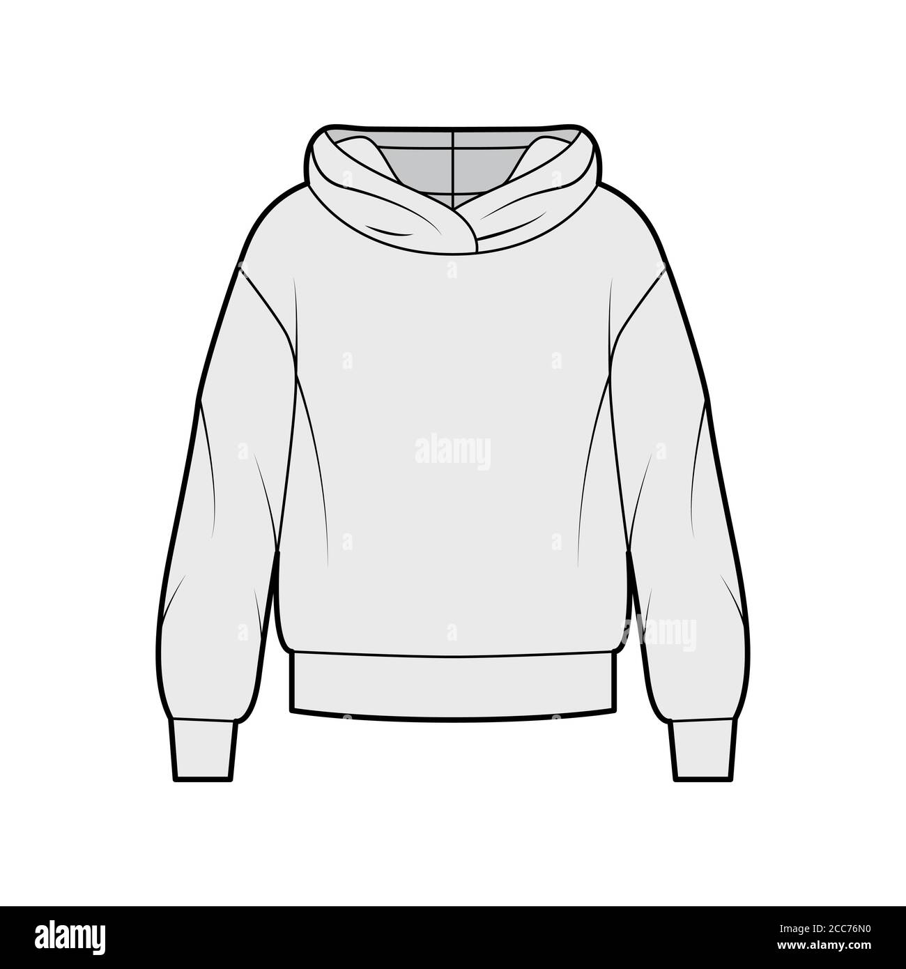 Oversized cotton-fleece hoodie technical fashion illustration with relaxed  fit, long sleeves. Flat outwear jumper apparel template front, grey color.  Women, men, unisex sweatshirt top CAD mockup Stock Vector Image & Art -