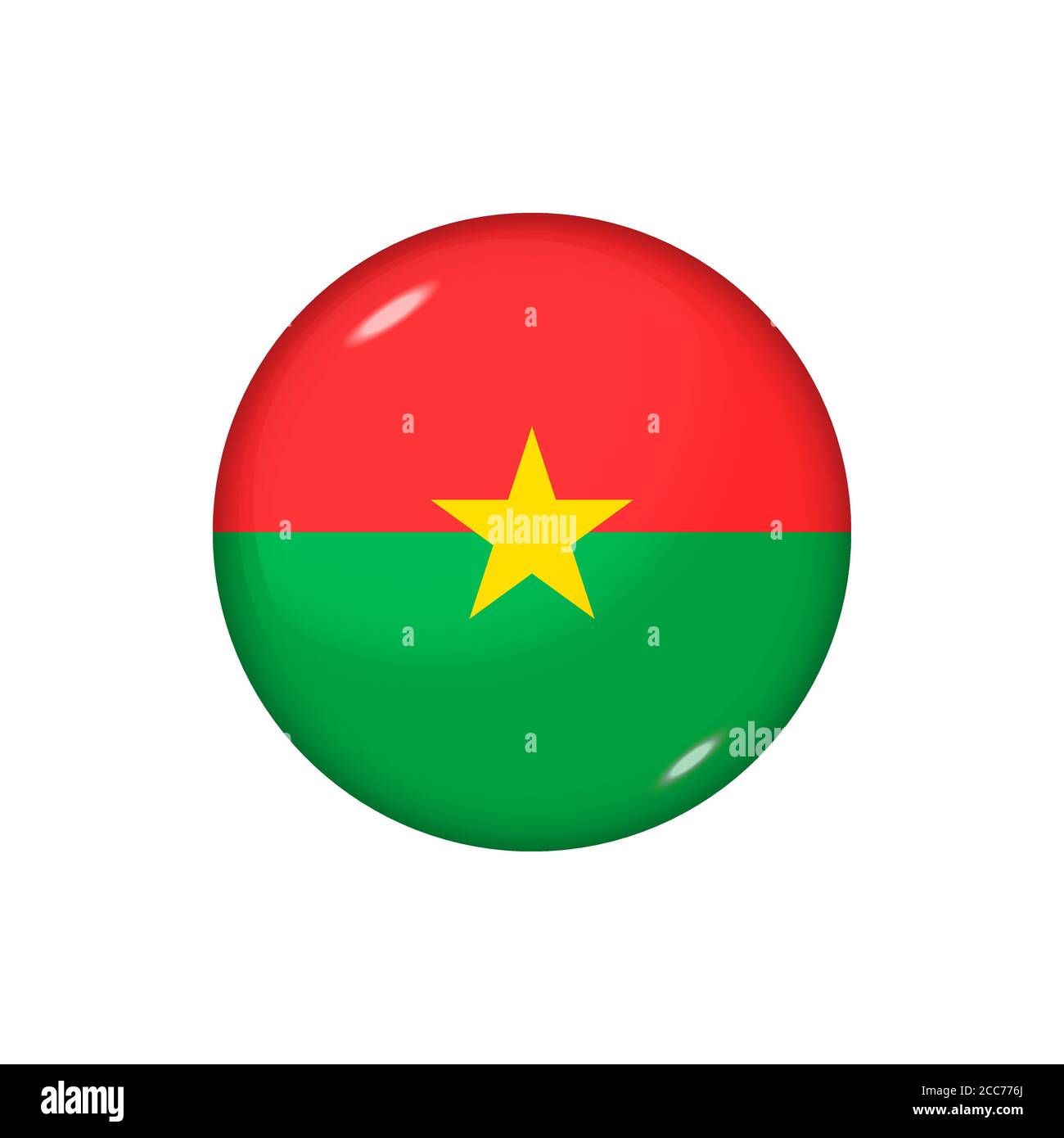 Round flag of Burkina Faso. Vector illustration. Button, icon, glossy badge Stock Vector
