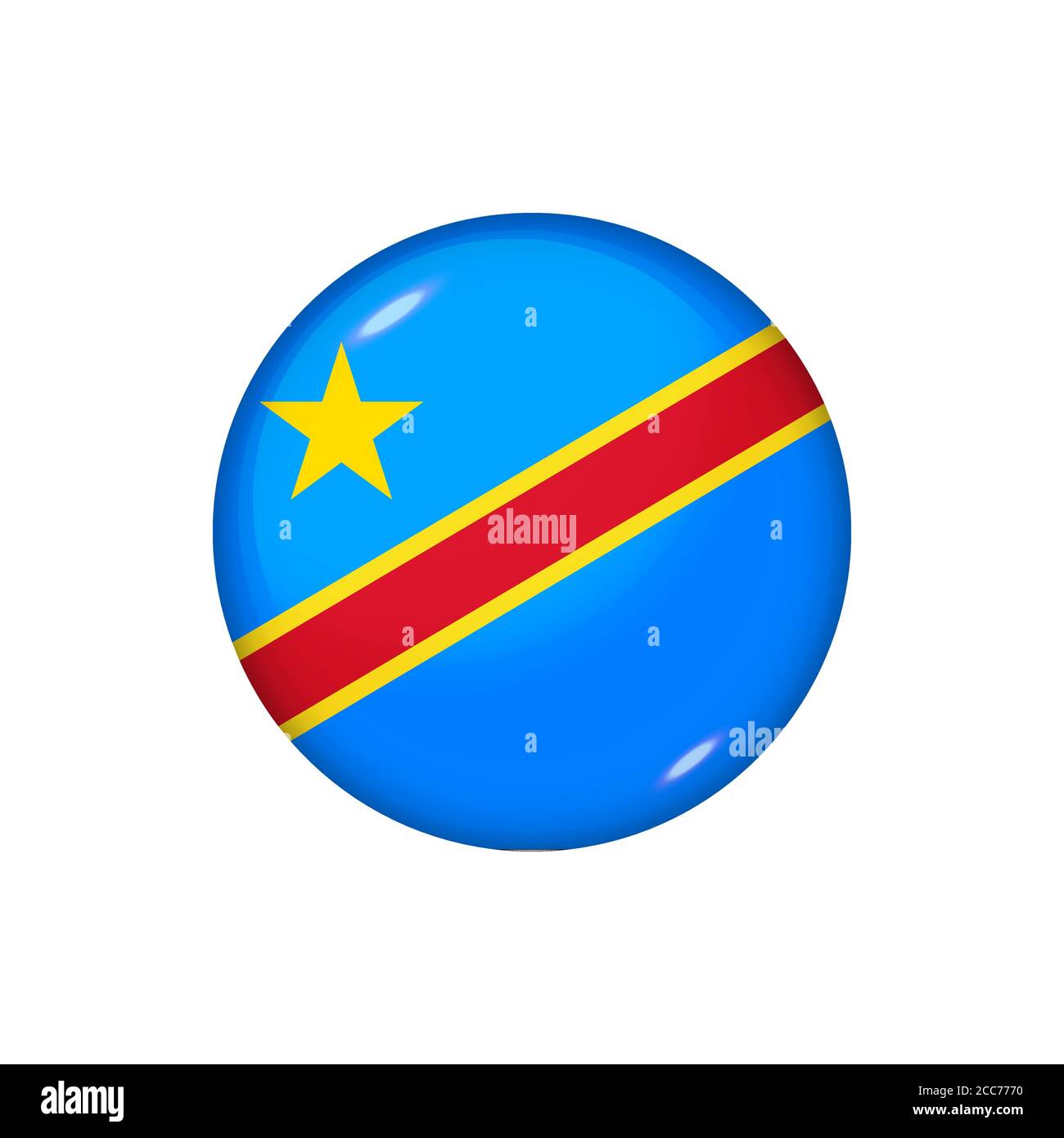 Round flag of DR Congo. Vector illustration. Button, icon, glossy badge Stock Vector