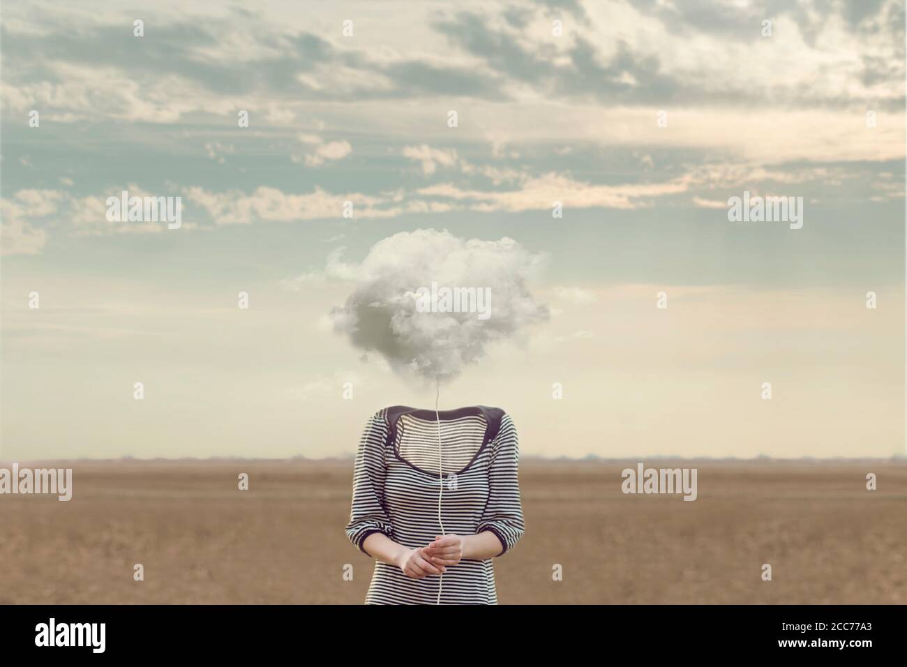 woman's head Replaced by a soft cloud Stock Photo