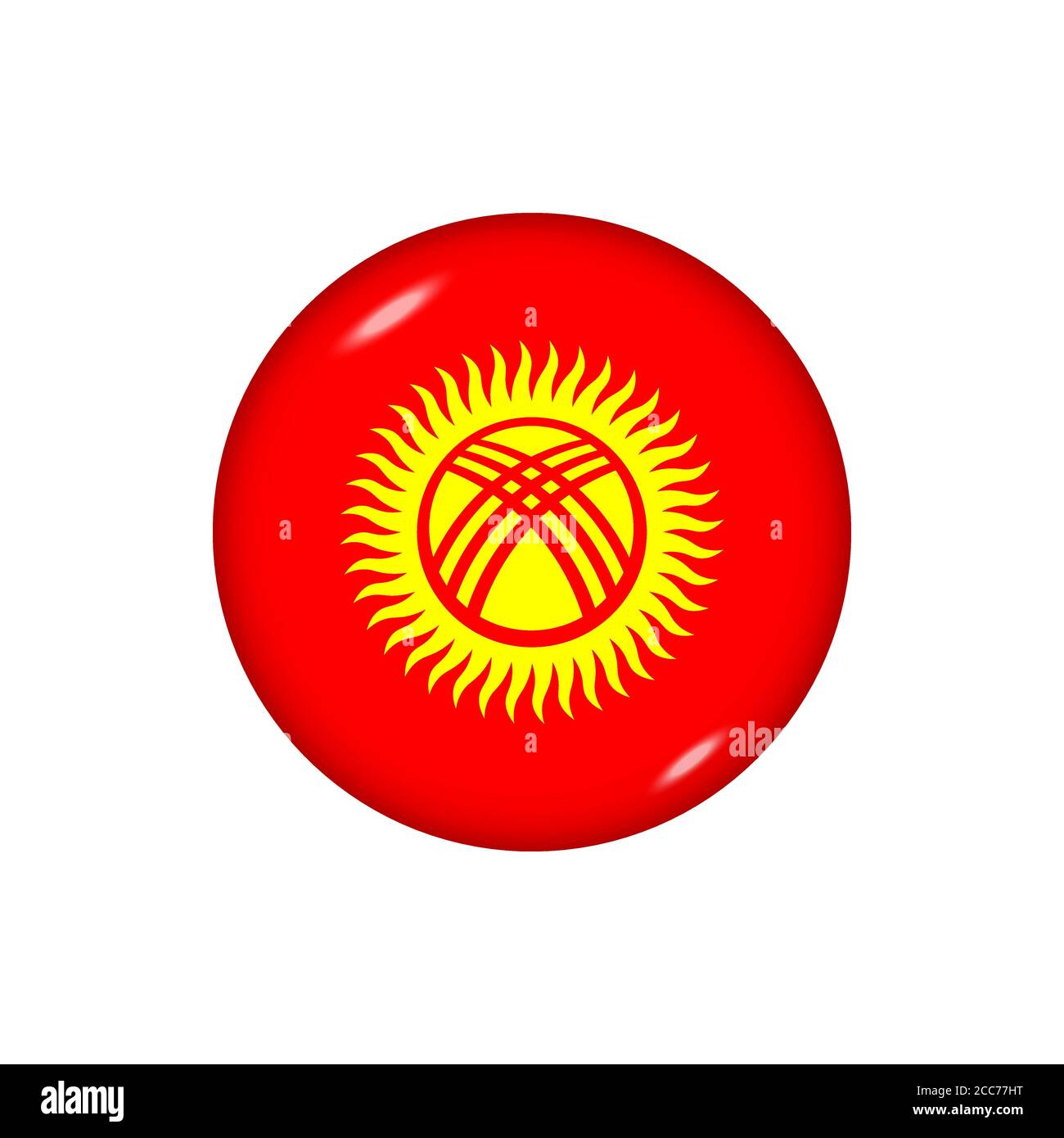 Round flag of Kyrgyzstan. Vector illustration. Button, icon, glossy badge Stock Vector