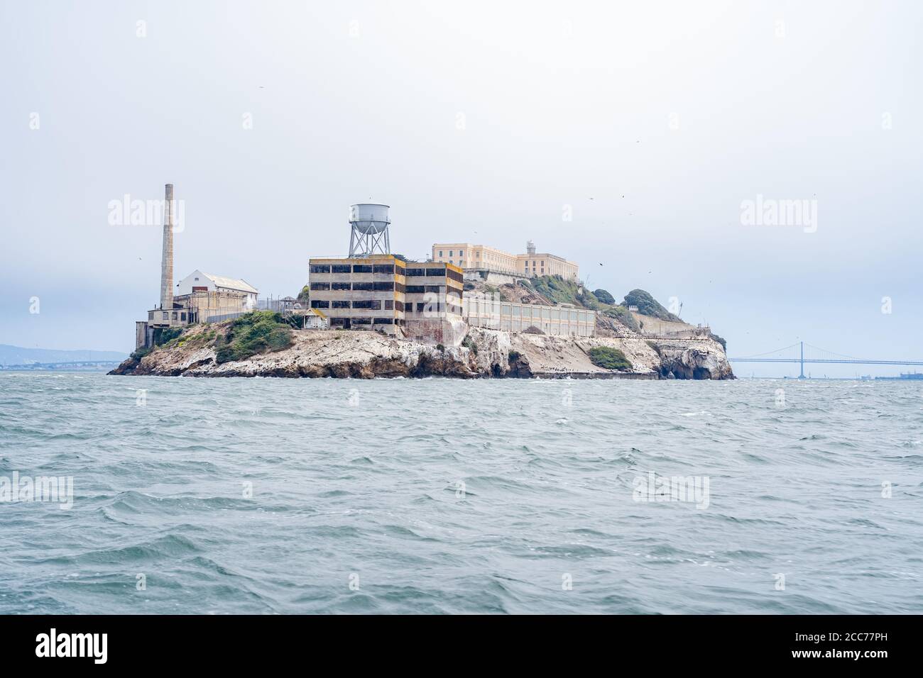 Alcatraz Island, formerly housed a high-security prison now it is a National historic landmark open for tours in San Francisco, CA Stock Photo