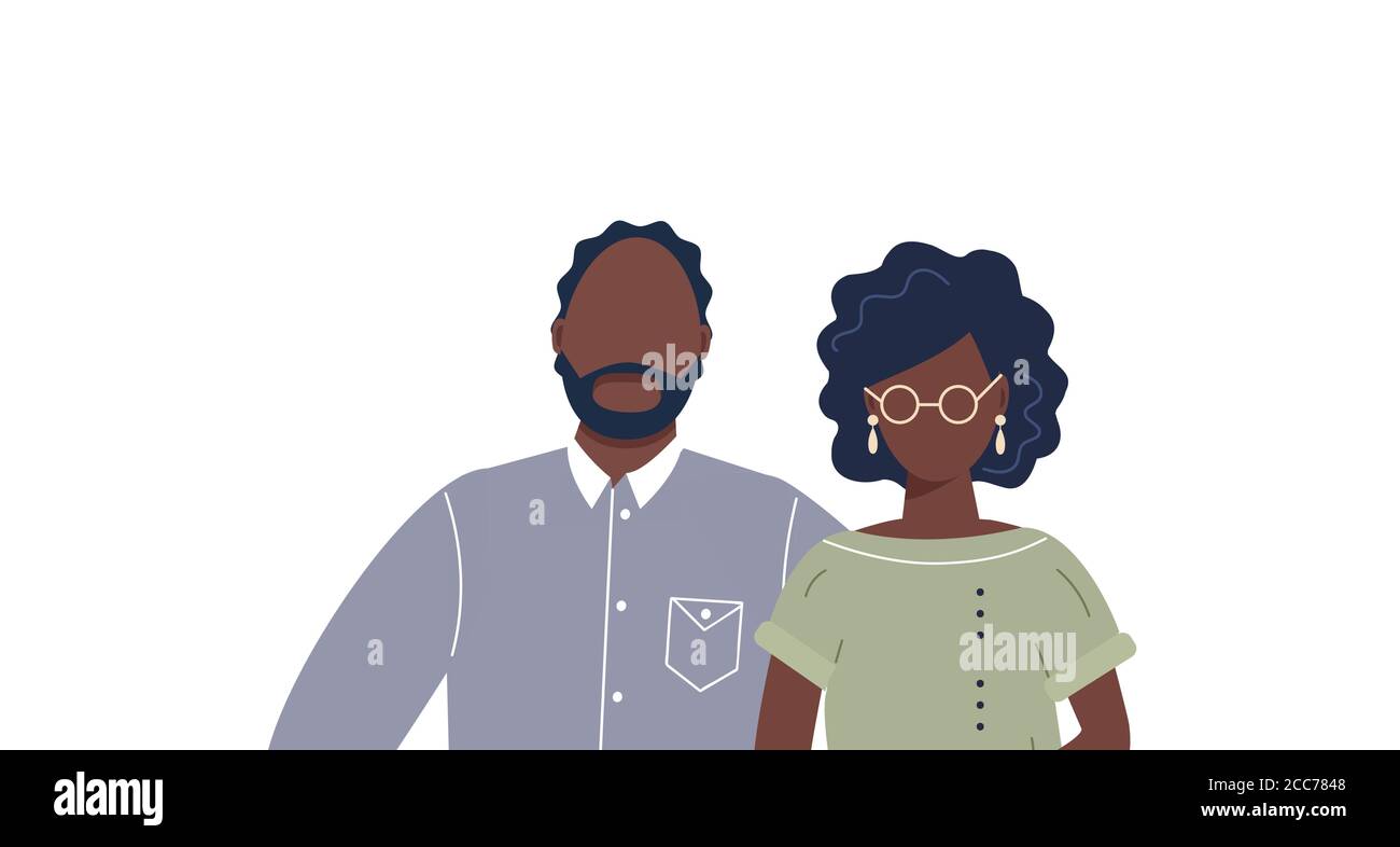 Happy cute family portrait of african-american people parents: father and mother isolated on white background. Family of two members:husband and wife Stock Vector