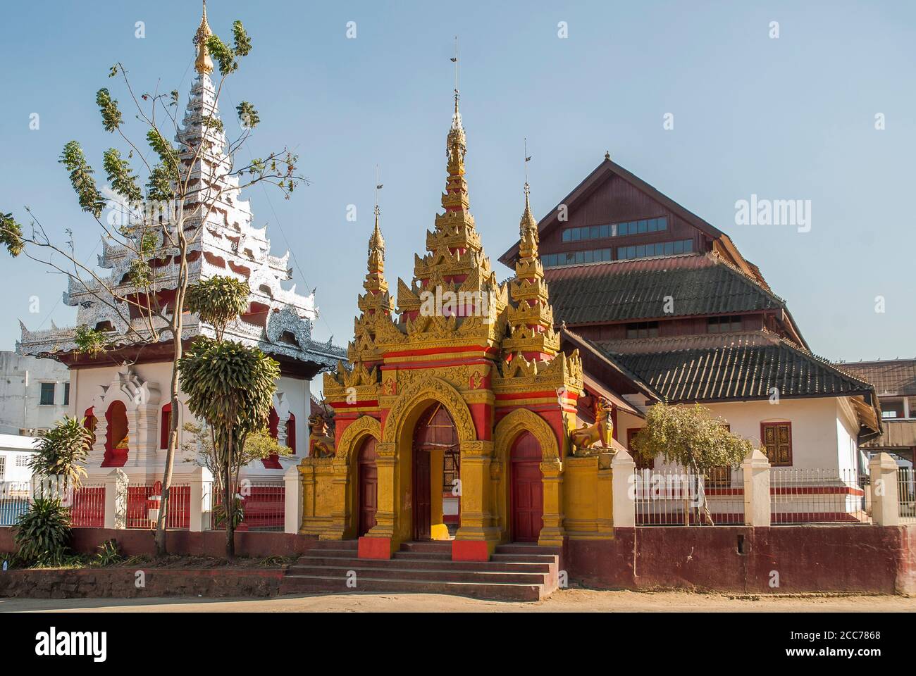 Buddhist pagoda and temple, Kengtung, Shan State, Myanmar Stock Photo