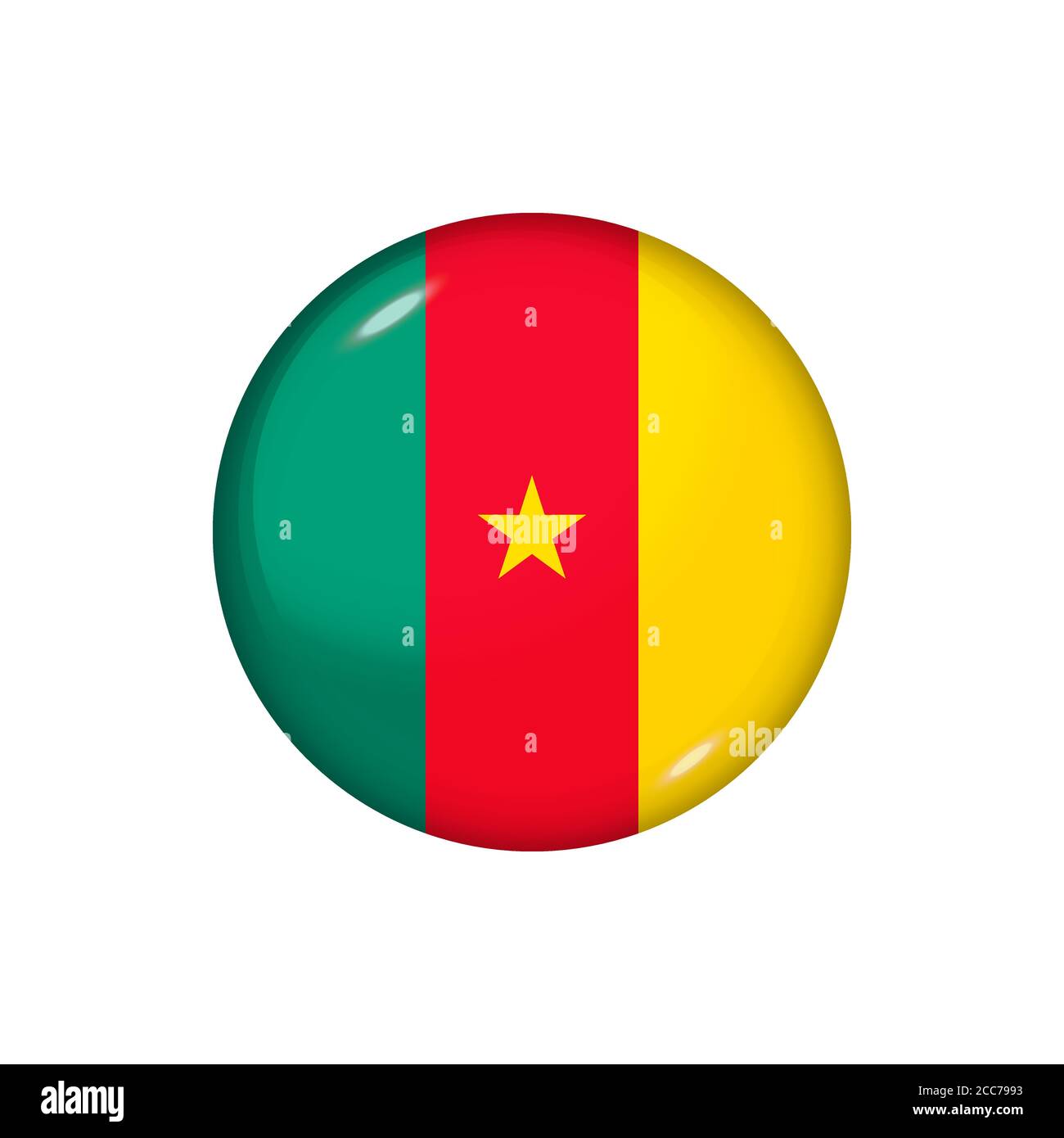 Round flag of Cameroon. Vector illustration. Button, icon, glossy badge ...