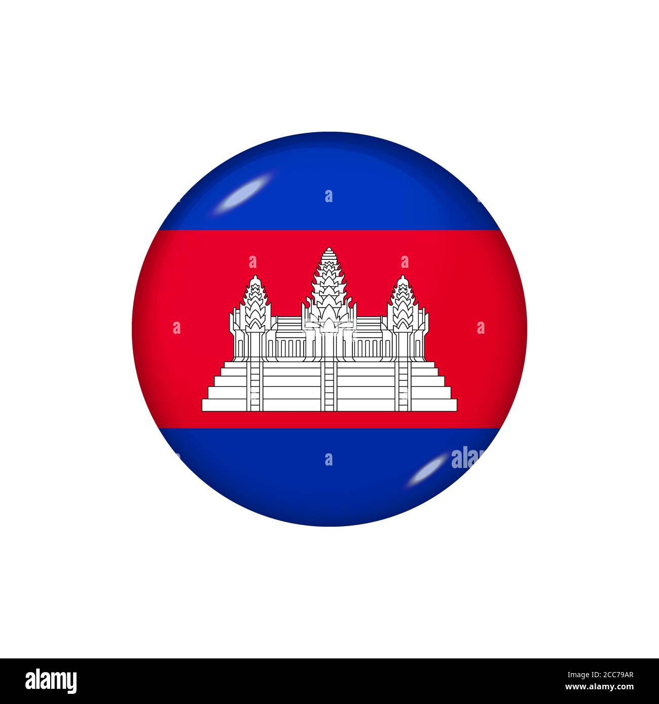 Round flag of Cambodia. Vector illustration. Button, icon, glossy badge Stock Vector