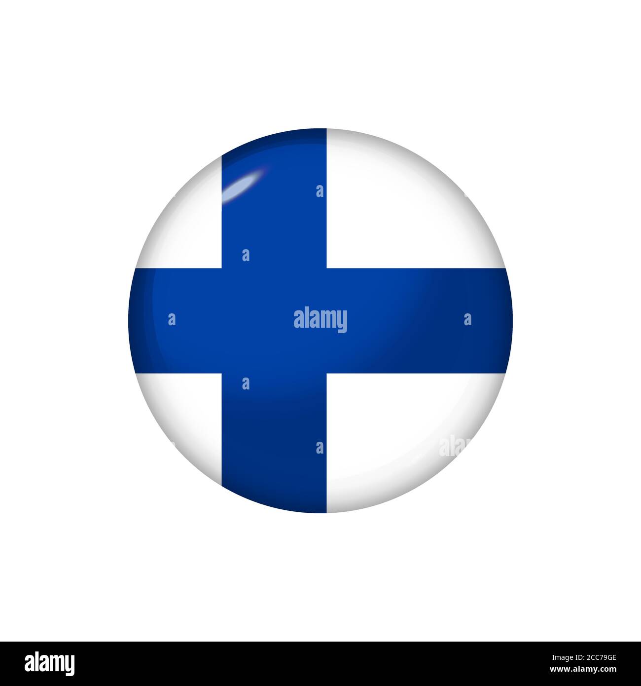 Icon flag of Finland. Round glossy flag. Vector illustration. EPS 10 Stock Vector