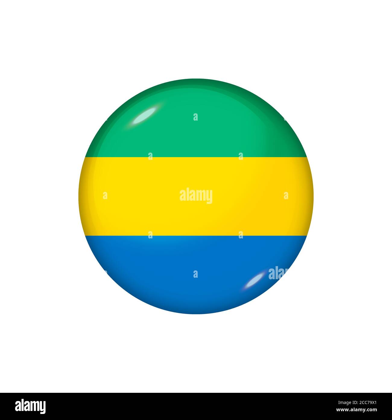 Icon flag of Gabon. Round glossy flag. Vector illustration. EPS 10 Stock Vector