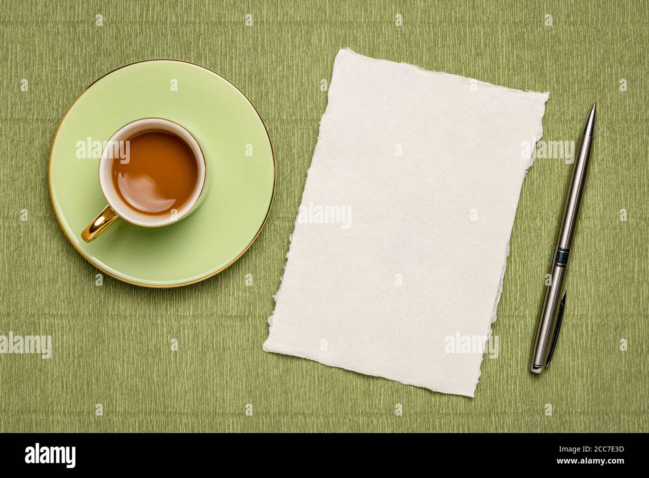 small sheet of blank white Khadi rag paper with a cup of coffee Stock ...