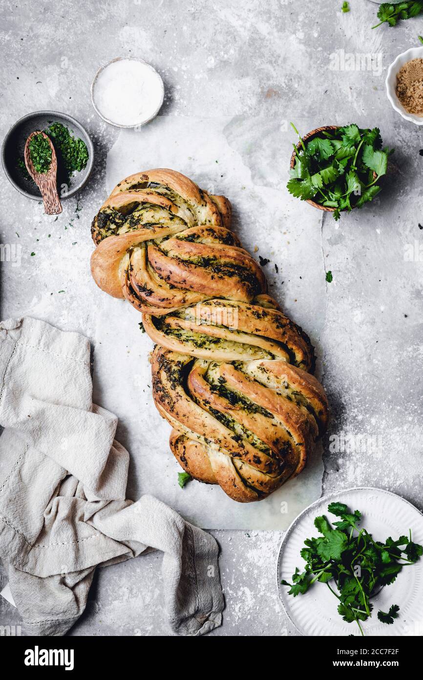 Garlic Herb Twist Bread Stock Photo Alamy