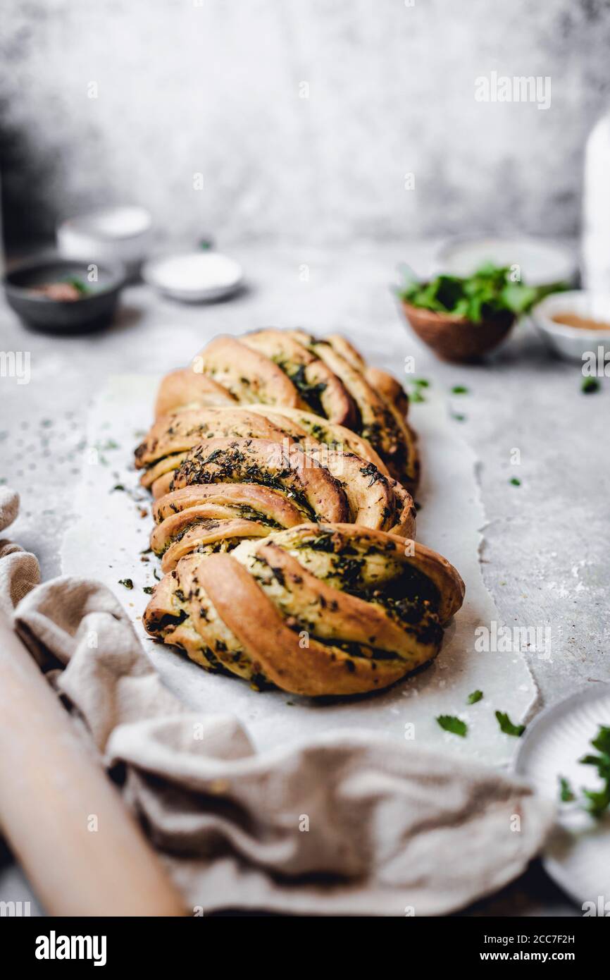 Garlic Herb Twist Bread Stock Photo Alamy