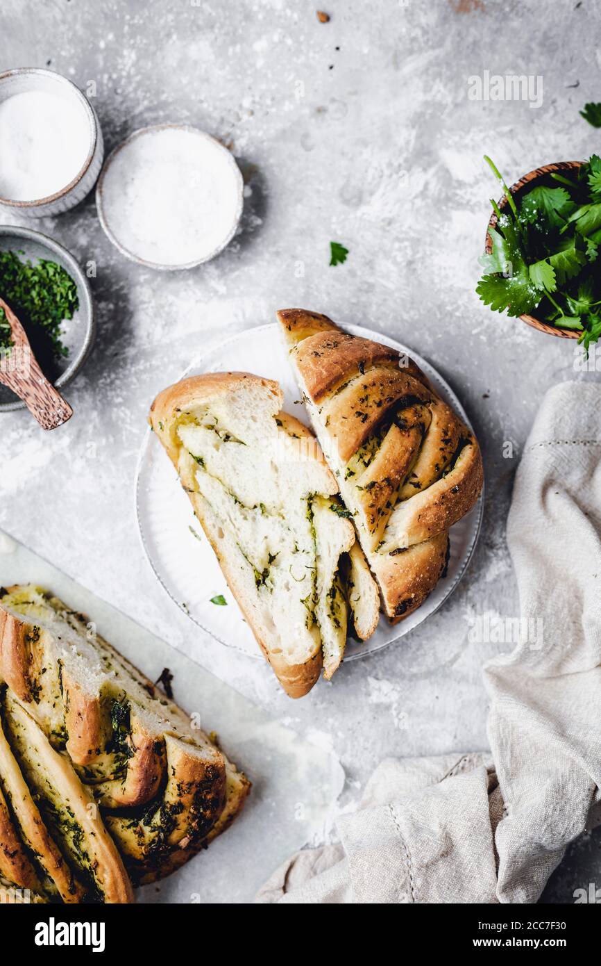 Garlic Herb Twist Bread Stock Photo Alamy