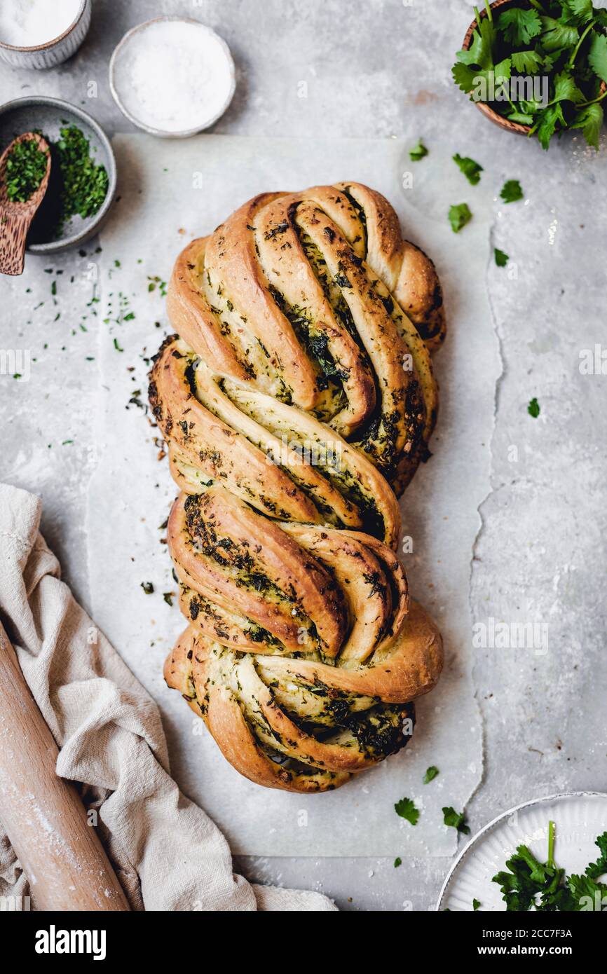 Garlic Herb Twist Bread Stock Photo Alamy