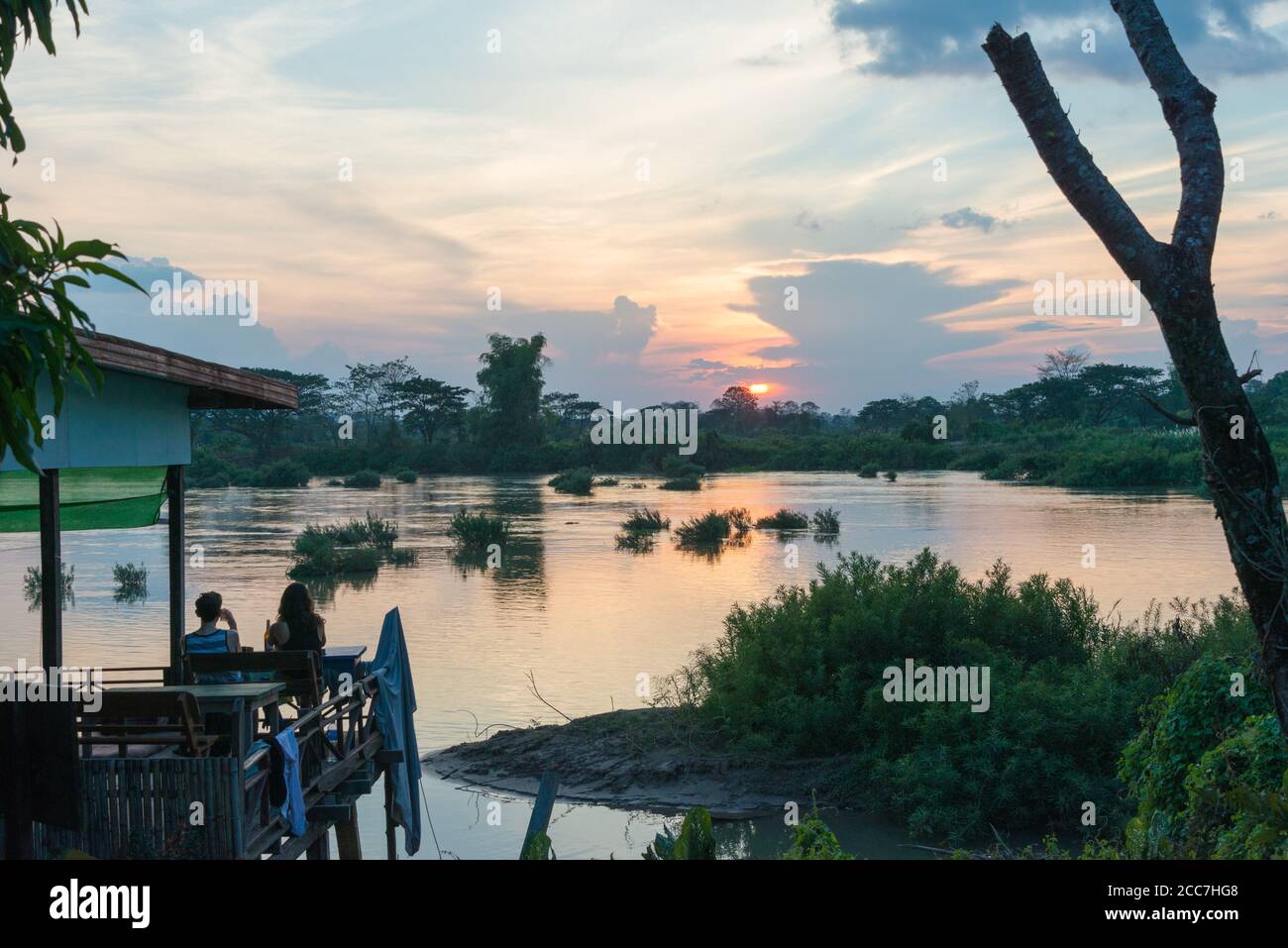 Champasak, Laos - The sunset at Mekong River in 4000 islands, Champasak Province, Laos. Stock Photo