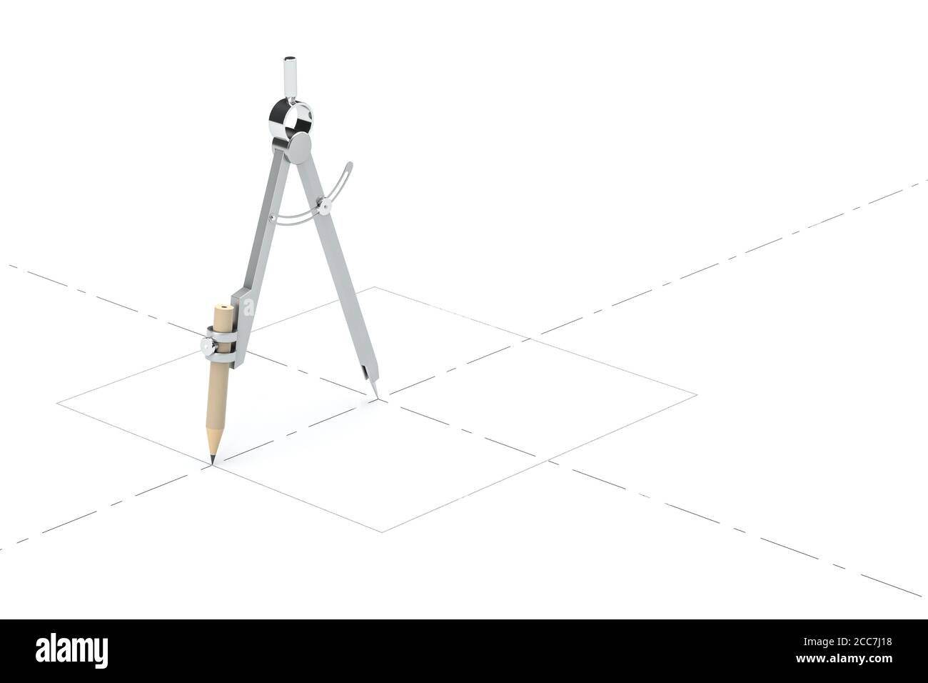Compasses drawing, unusual concept, 3d rendering. Computer digital
