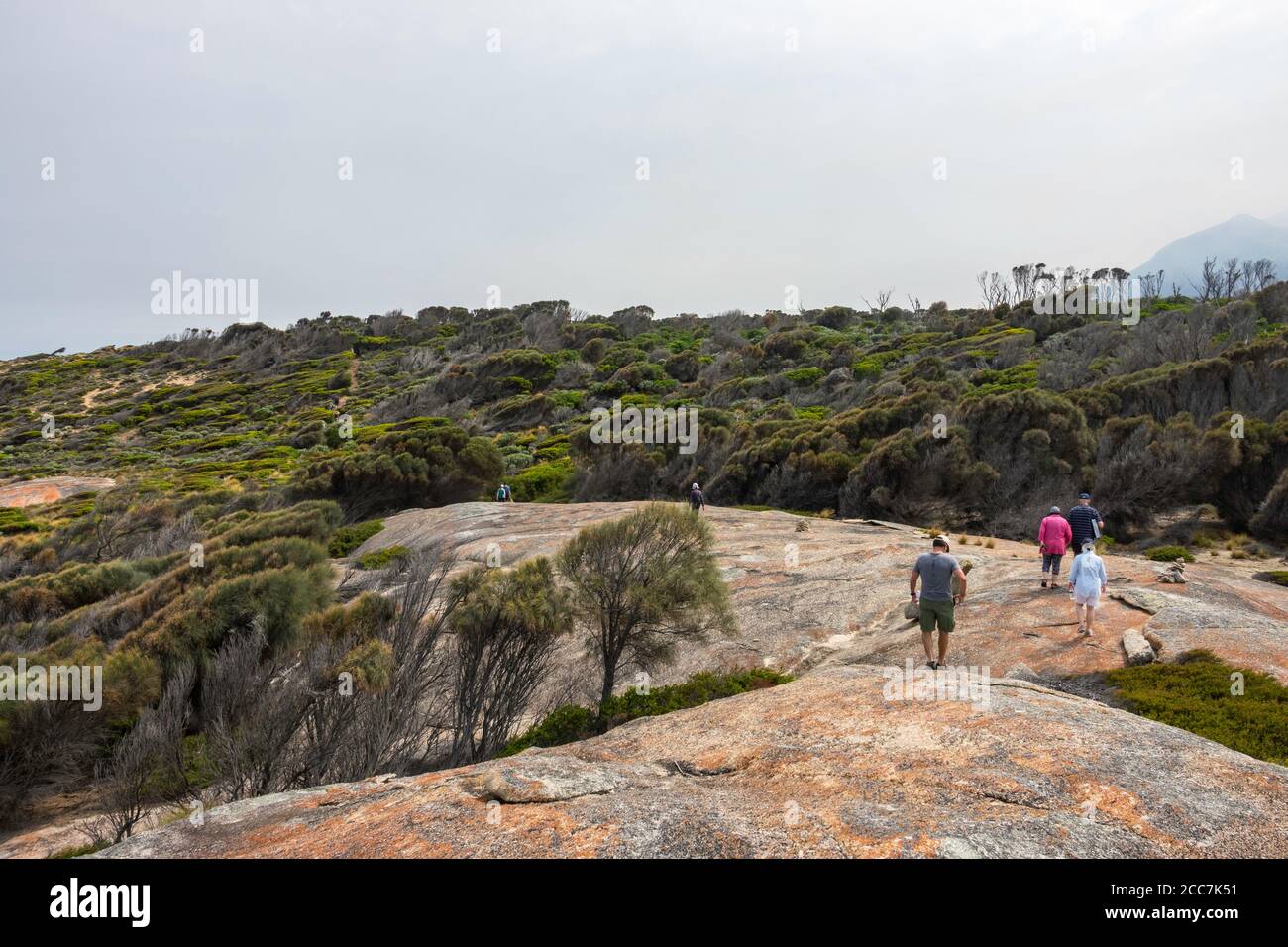 Hikers at Trousers Point, Flinders Island, Furneaux Group, Tasmania Stock Photo
