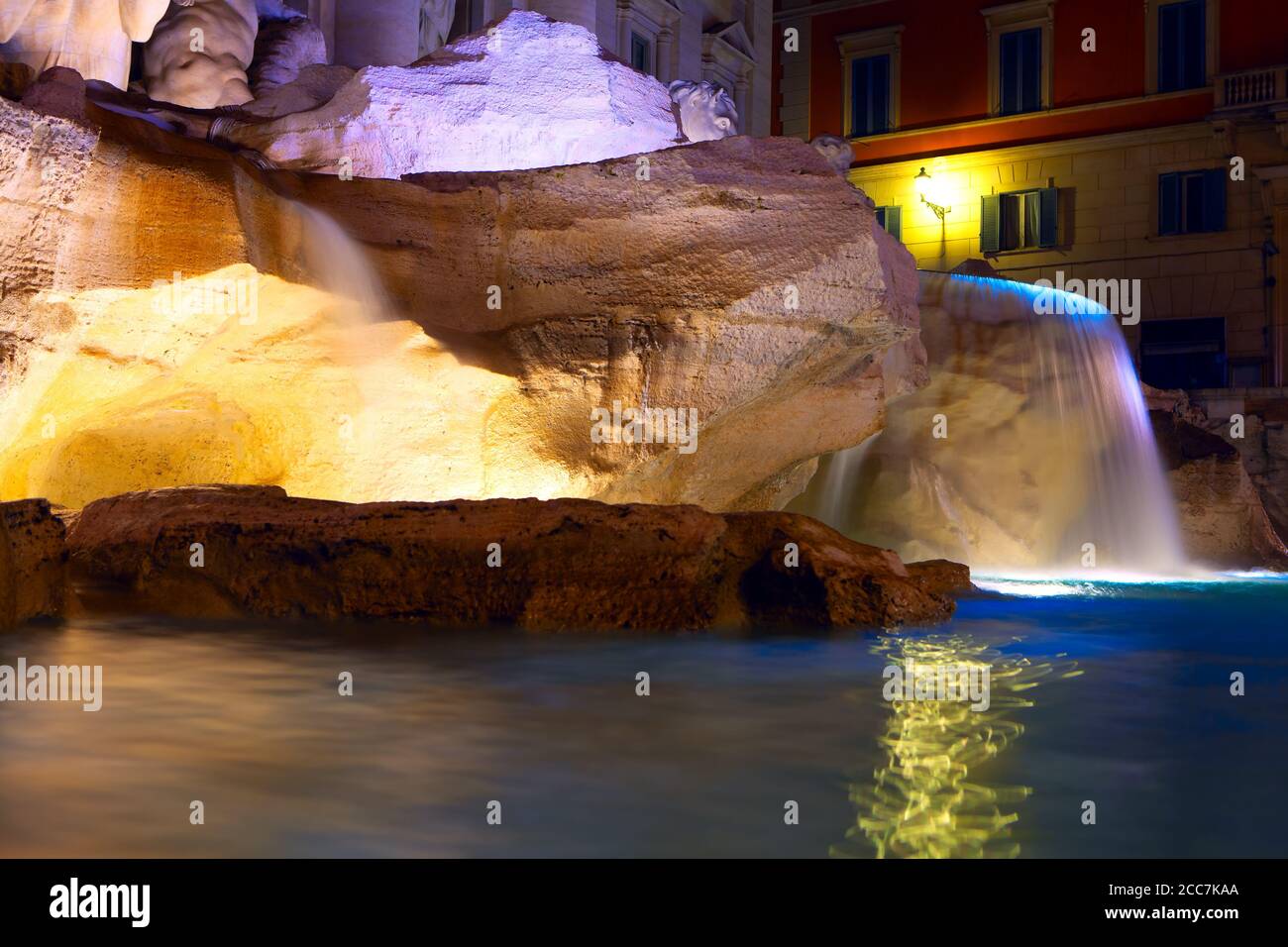 Flowing water of night fountain . The largest Baroque fountain in Rome