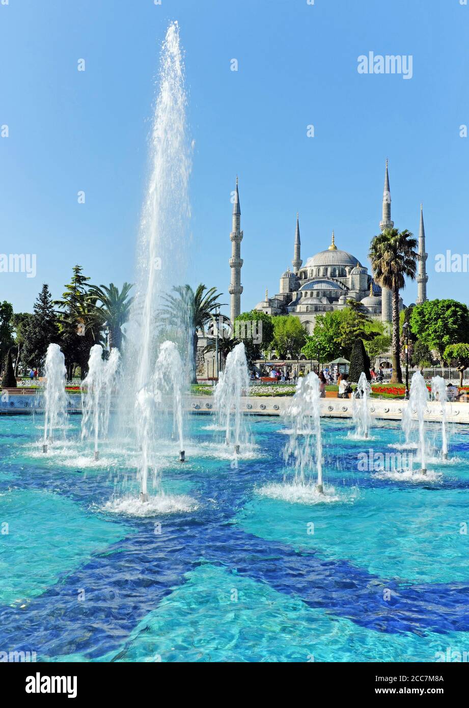 Water fountain in the Sultanahmet area of Istanbul, Turkey, with a view ...