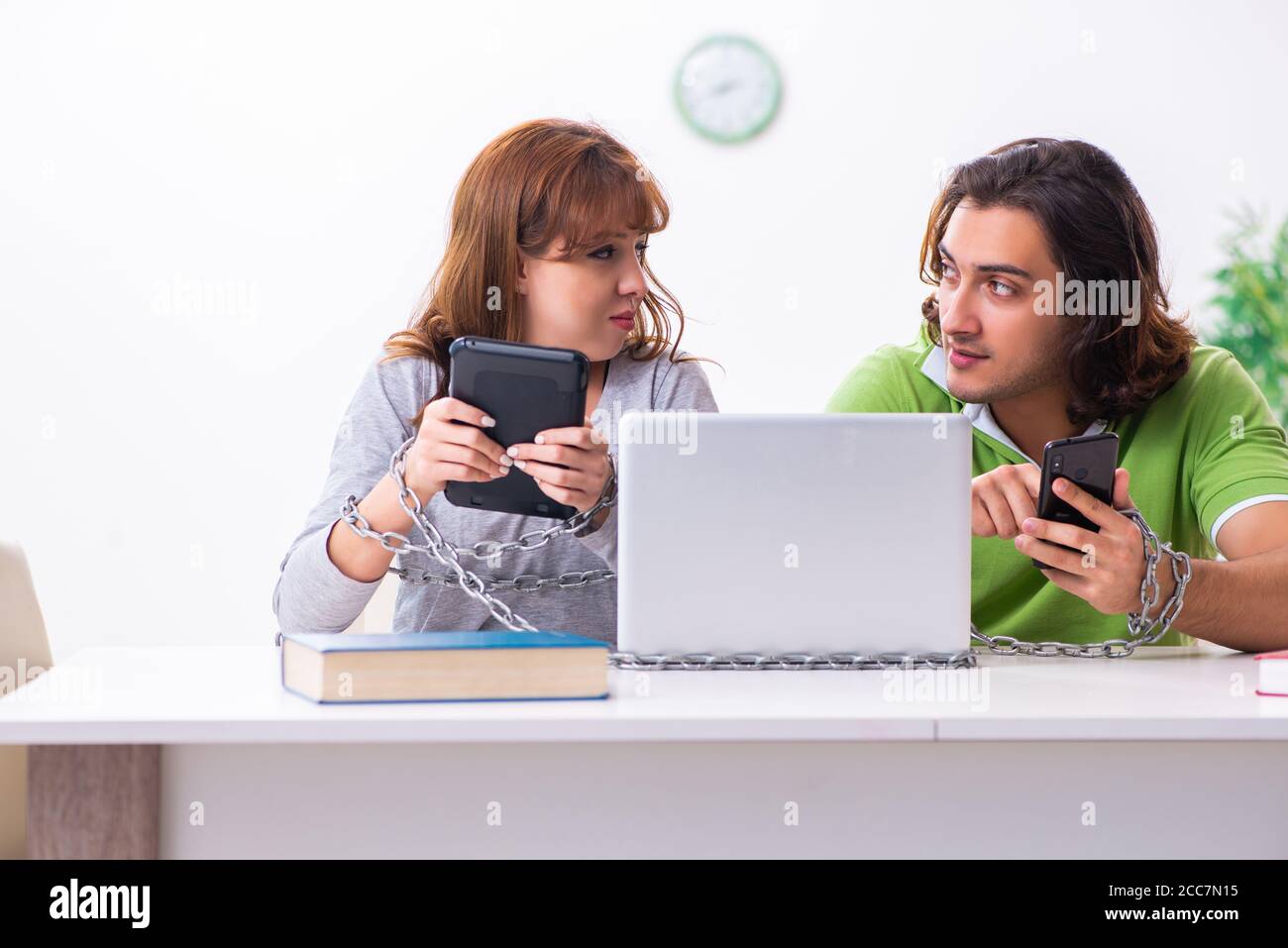 Students in gadget dependency concept Stock Photo