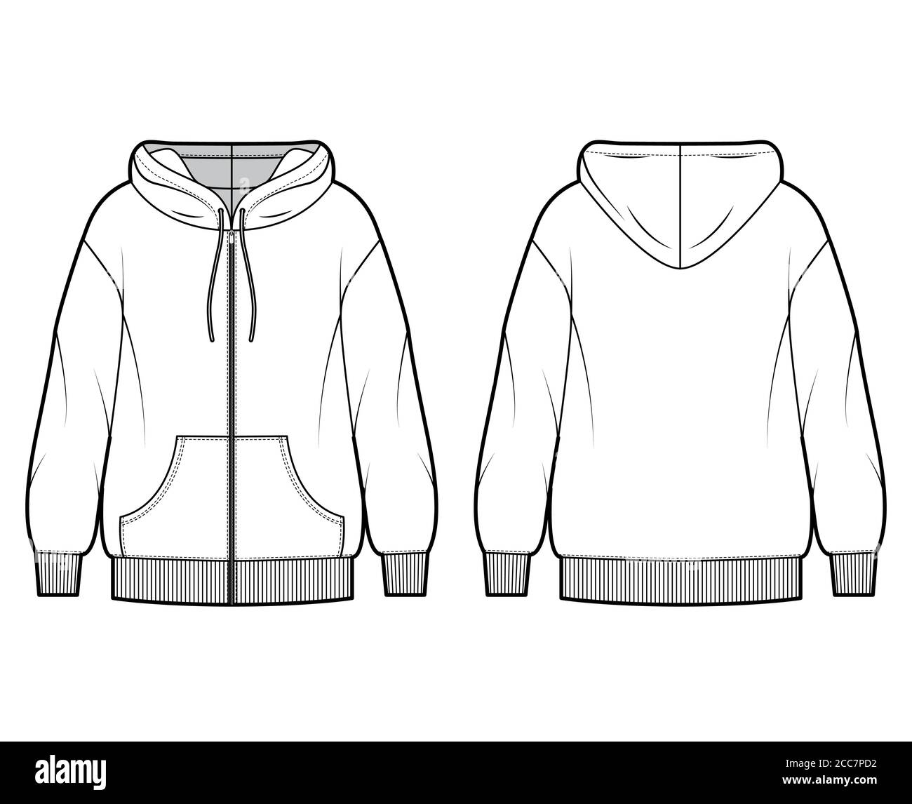 Zip-up oversized cotton-fleece hoodie technical fashion illustration ...