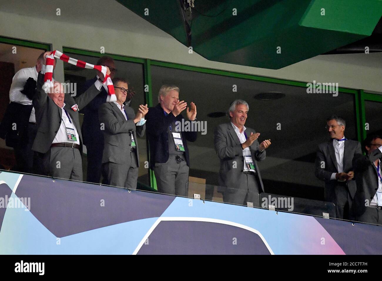 jubilation Management M, left to right Walter MENNEKES (2nd Vice President, M), Jan-Christian DREESEN (Deputy Management Chairman, M), Oliver 'Oli' KAHN (Management member, M), Joerg WACKER (JÃ¶rg) (Management member, M ), Herbert HAINER (President, M) Soccer Champions League, semi-finals, Olympique Lyon - FC Bayern Munich (M), on 08/19/2020 in the Estadio Jose Alvalade in Lisbon/Portugal. PHOTO: Frank Hoermann/SVEN SIMON/Pool Â | usage worldwide Stock Photo