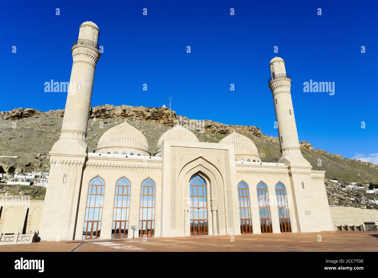 Bibi Heybat Mosque in Baku, Azerbaijan. Islamic architecture in the Caucasus. Bibi-Heybat also know as the Mosque of Fatima. Stock Photo