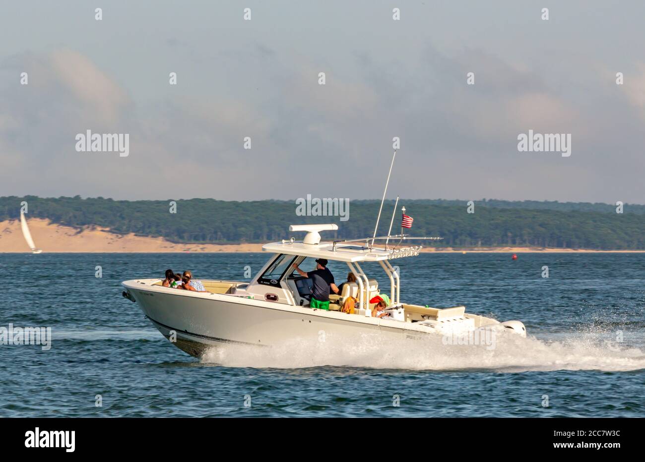 Power boat underway of Shelter Island, NY Stock Photo Alamy