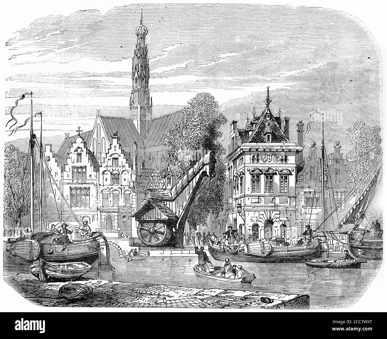 Engraving of the corn market in Haarlem, Netherlands, circa 1570, illustration from 'The history of Protestantism' by James Aitken Wylie (1808-1890), pub. 1878 Stock Photo