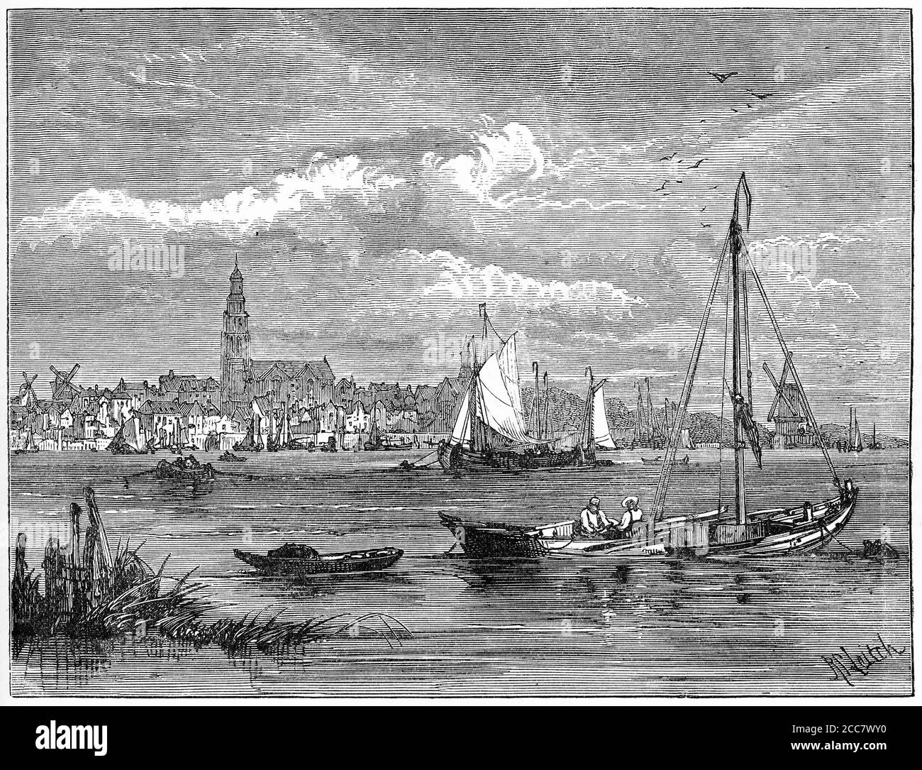 Engraving of Flushing in The Netherlands, circa 1570, illustration from 'The history of Protestantism' by James Aitken Wylie (1808-1890), pub. 1878 Stock Photo
