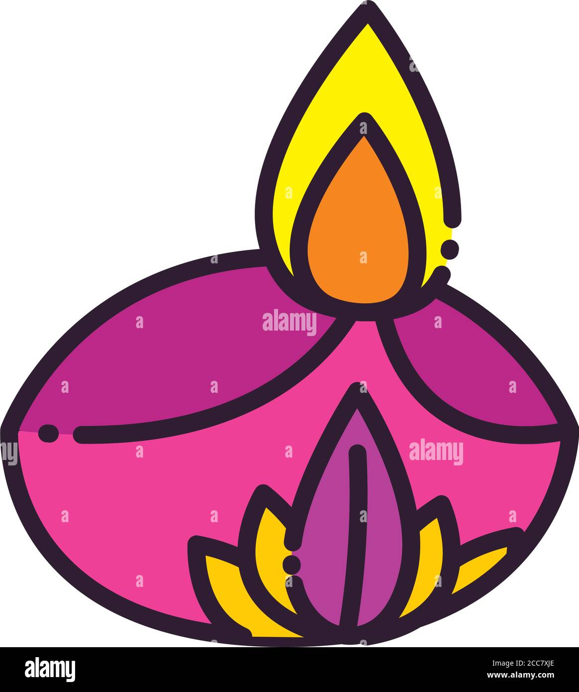 diwali candle with lotus flower line and fill style icon design, Indian