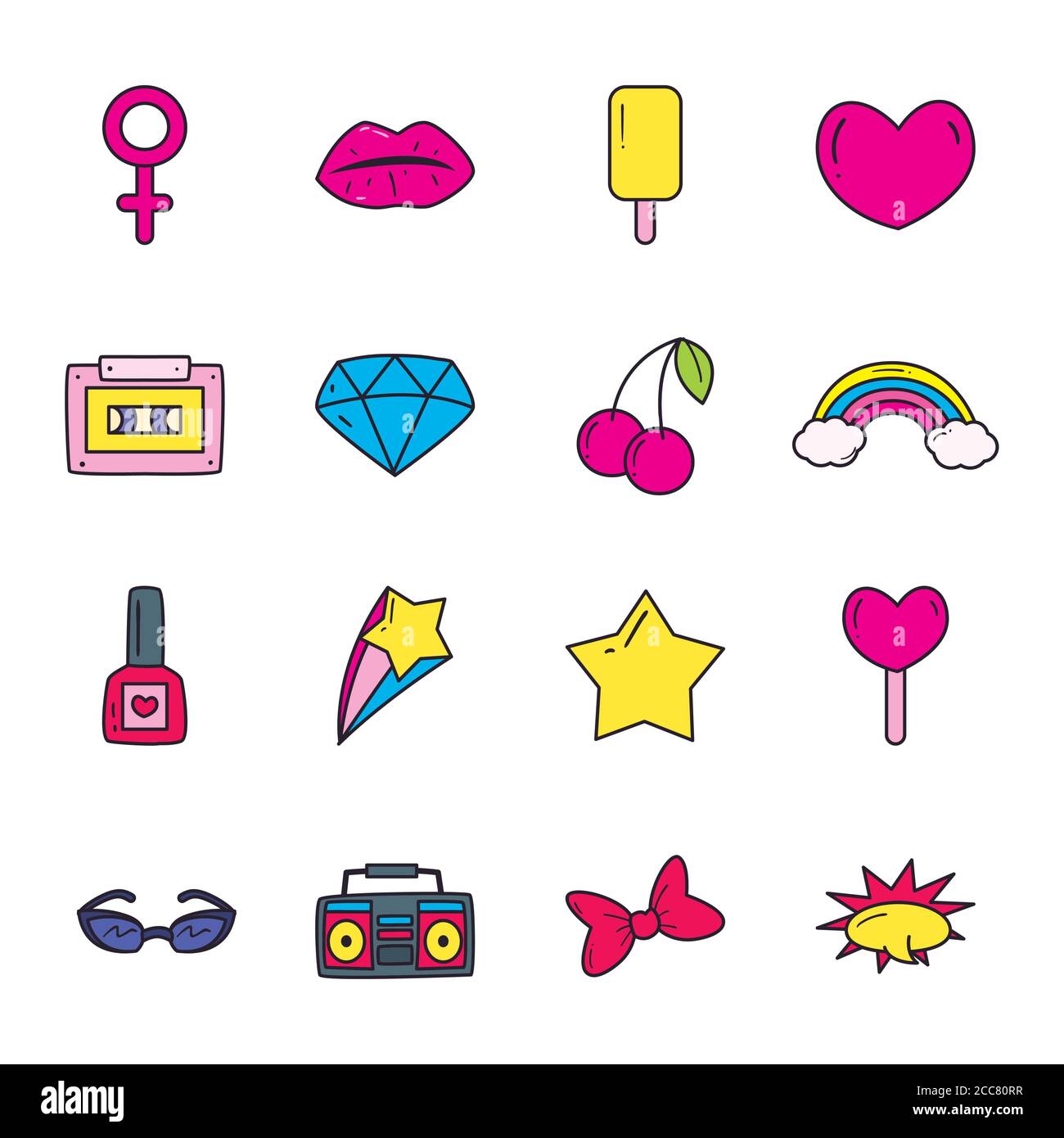 Line And Fill Style Icons Collection Design Of Pop Art Retro And Comic