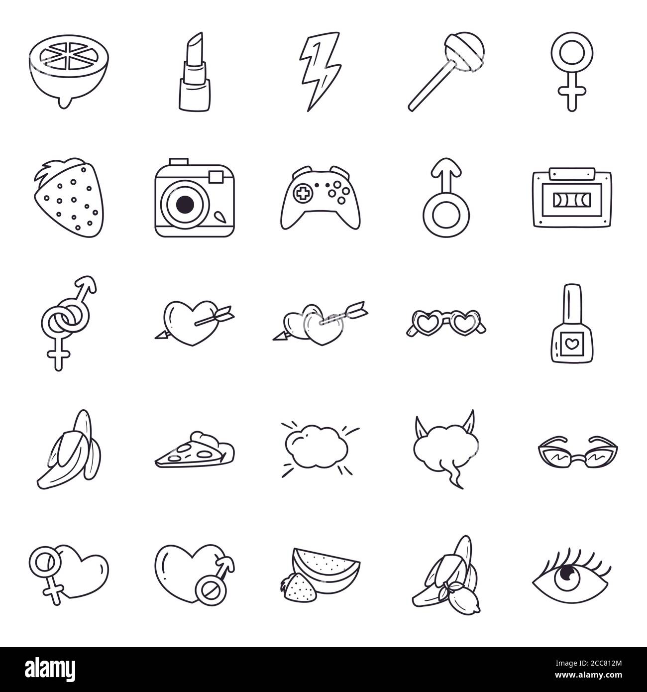 line style icons group design of pop art retro and comic theme Vector ...