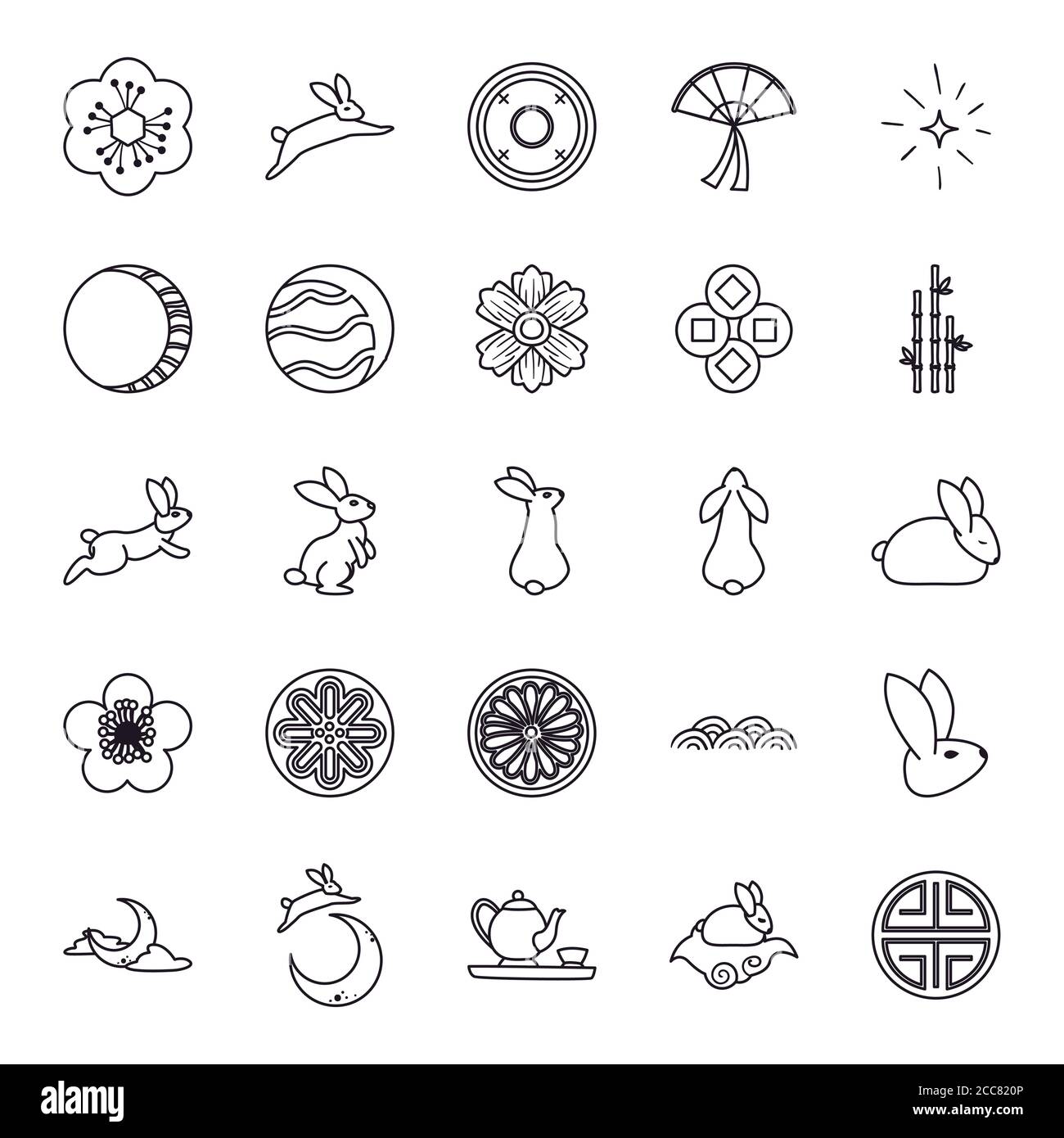 Mid autumn harvest moon festival line style icons group design