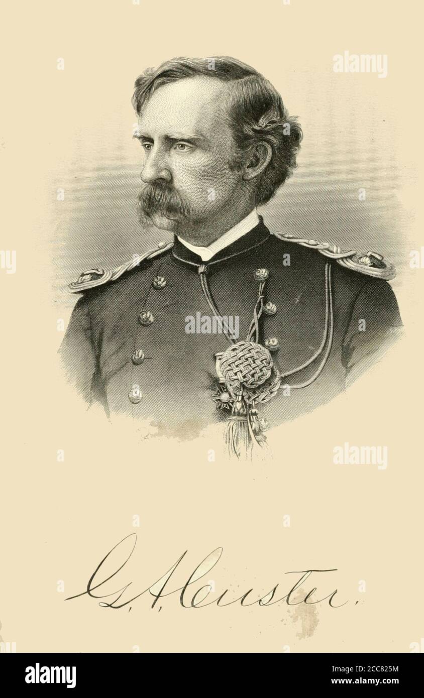 Portrait and signature of George Armstrong Custer Stock Photo