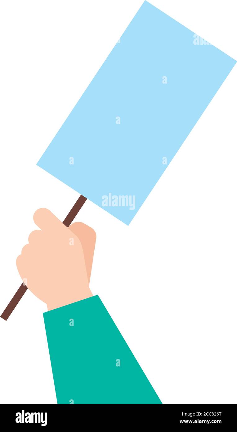 hand human with protest banner flat style icon vector illustration design Stock Vector