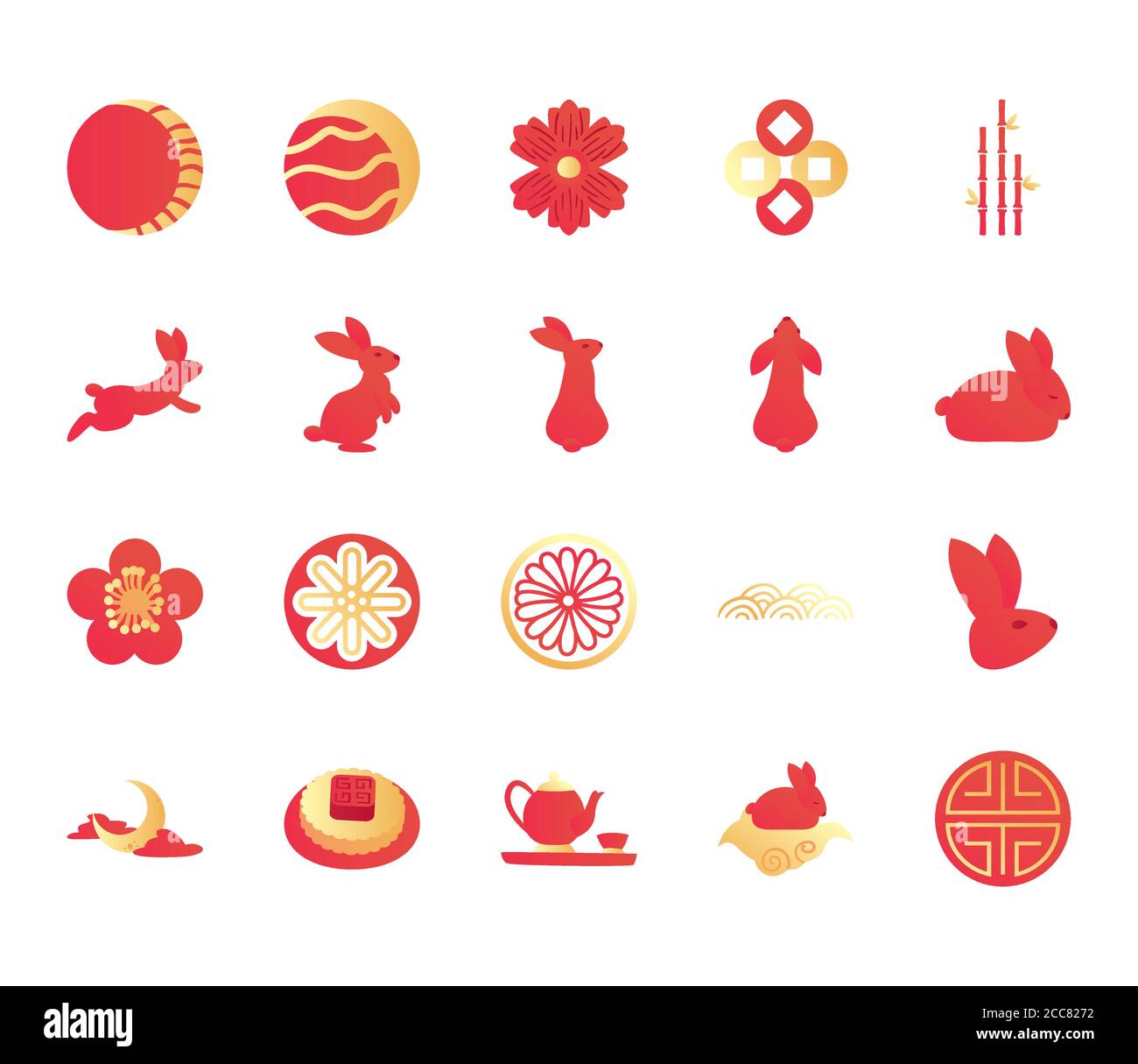 Mid autumn harvest moon festival gradient style bundle of icons design ...