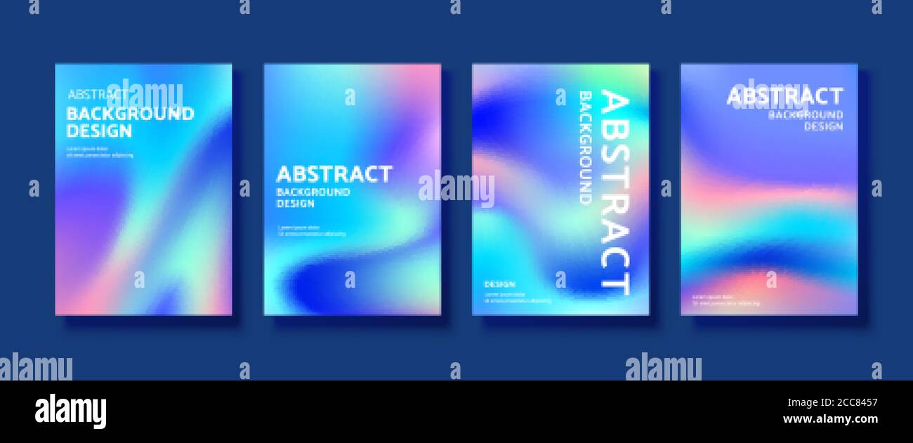 Collection of cover template in fluorescent holographic design, applicable to tech startup poster and promotion Stock Vector