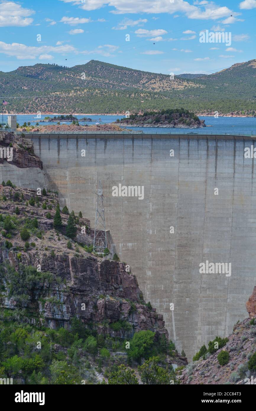 Flaming Dam Reservoir spills into the Green River, Utah Stock
