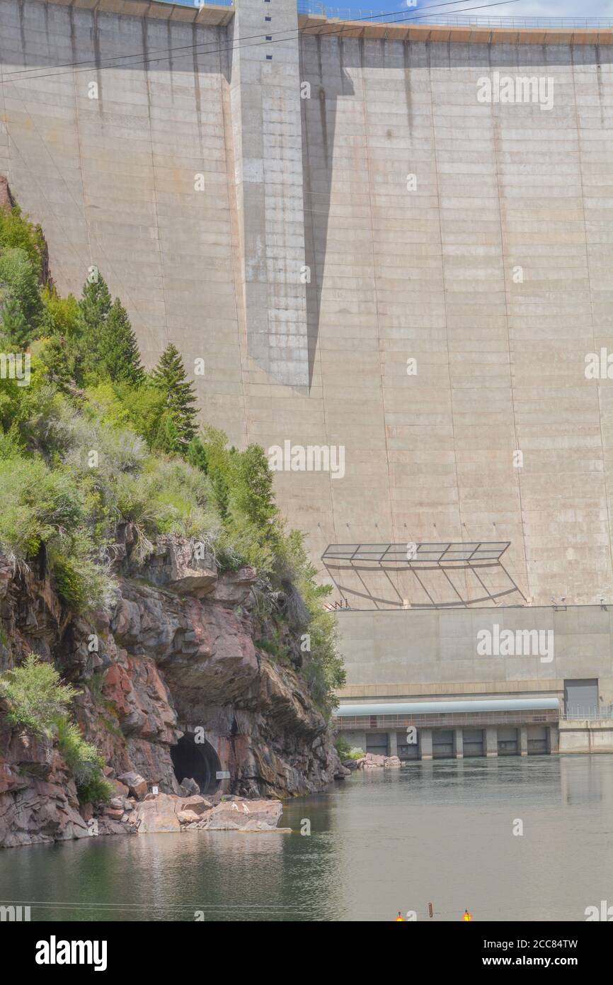 Flaming Dam Reservoir spills into the Green River, Utah Stock