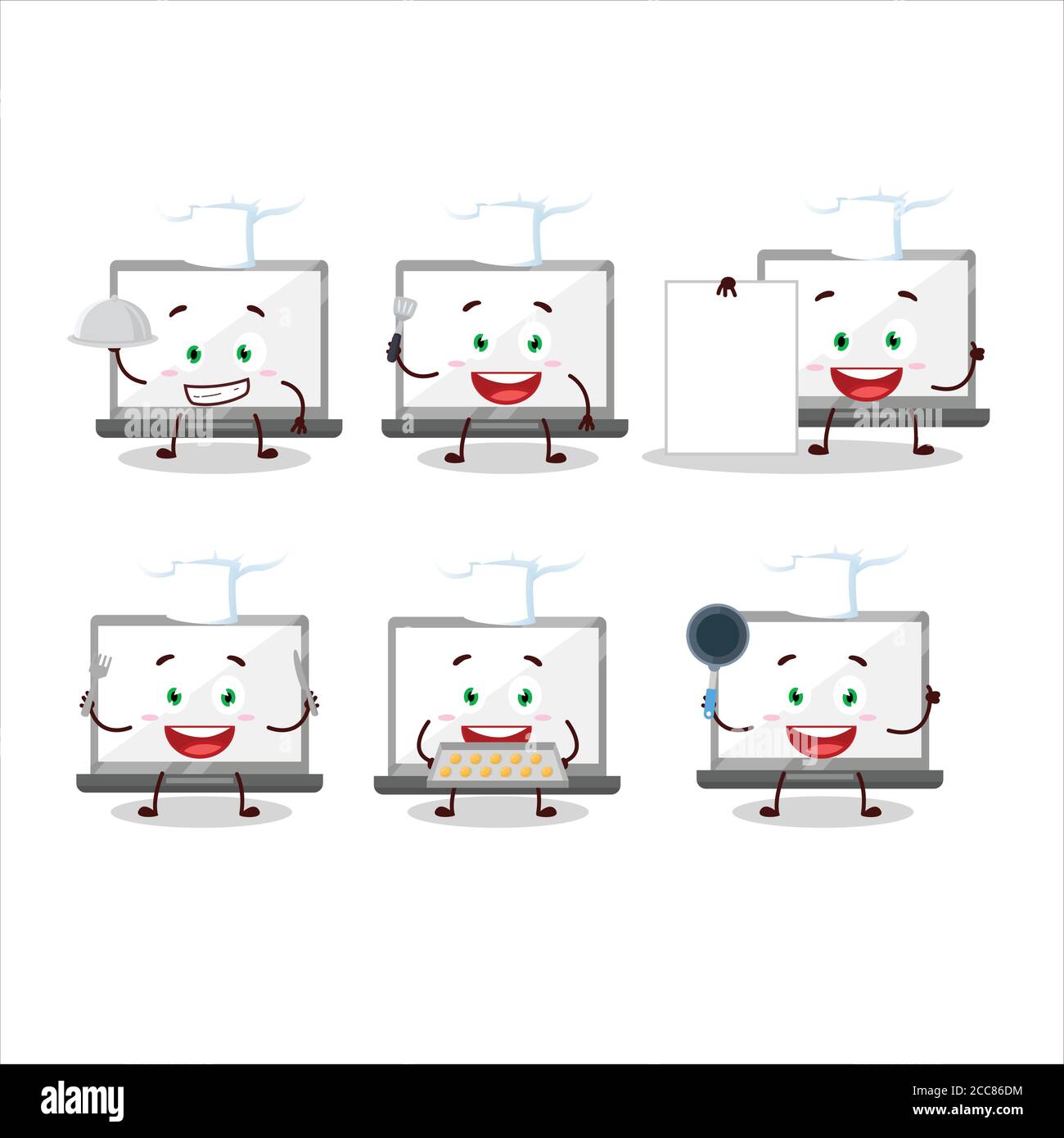 Cartoon character of laptop with various chef emoticons Stock Vector ...