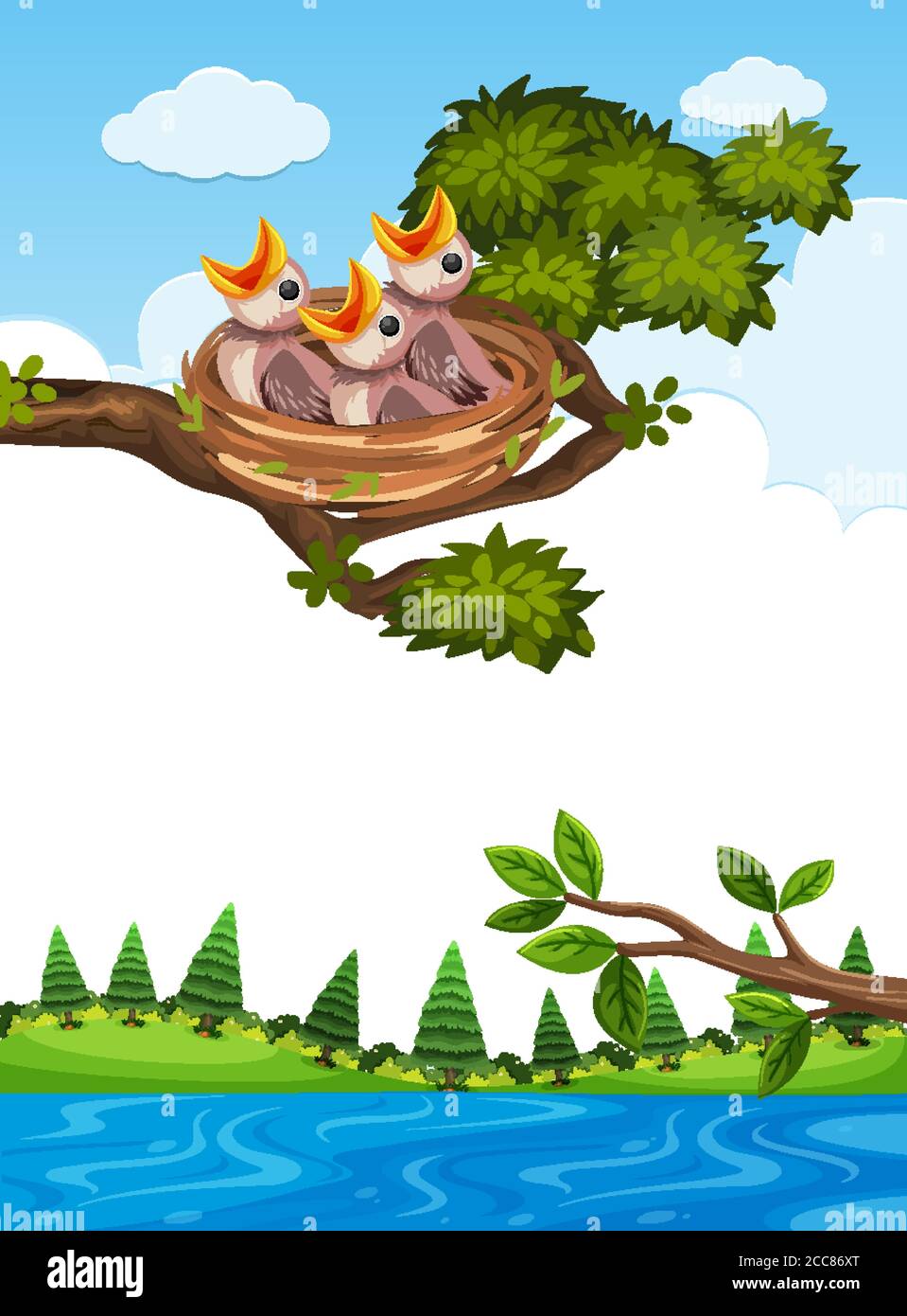 Chicks in nest on tree branch illustration Stock Vector Image & Art - Alamy